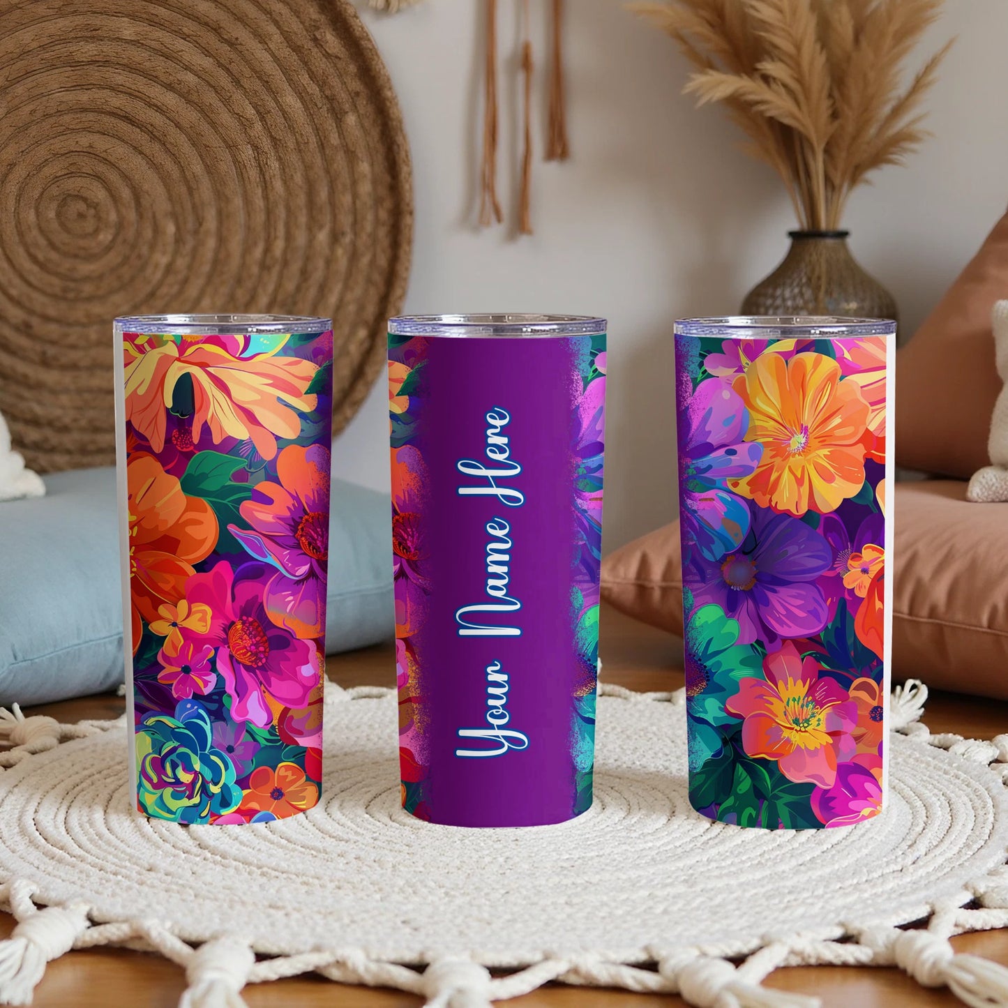 Vibrant Floral Design Custom Name Tumbler product type
Tumbler
Floral
Flower
Custom
Personalized
Name
Vibrant
Colorful
Purple
Pink
Orange
Yellow
Gift
Drinkware
Beverage
Insulated
Design
Art
Pattern
Spring
