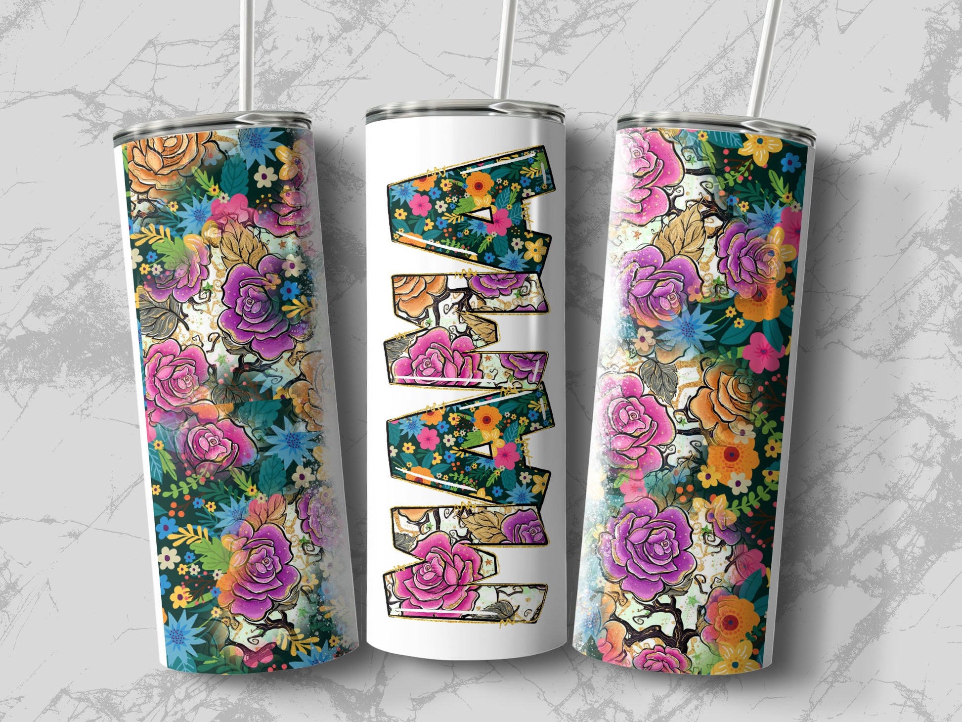 Colorful Floral Design Drink Tumblers with Flowers