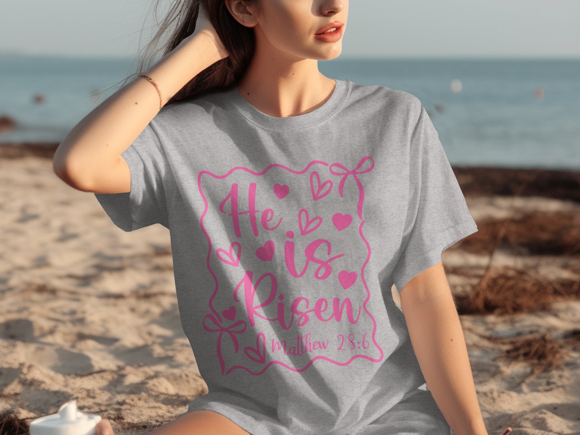 He Is Risen Matthew 28:6 Shirt with Heart Design