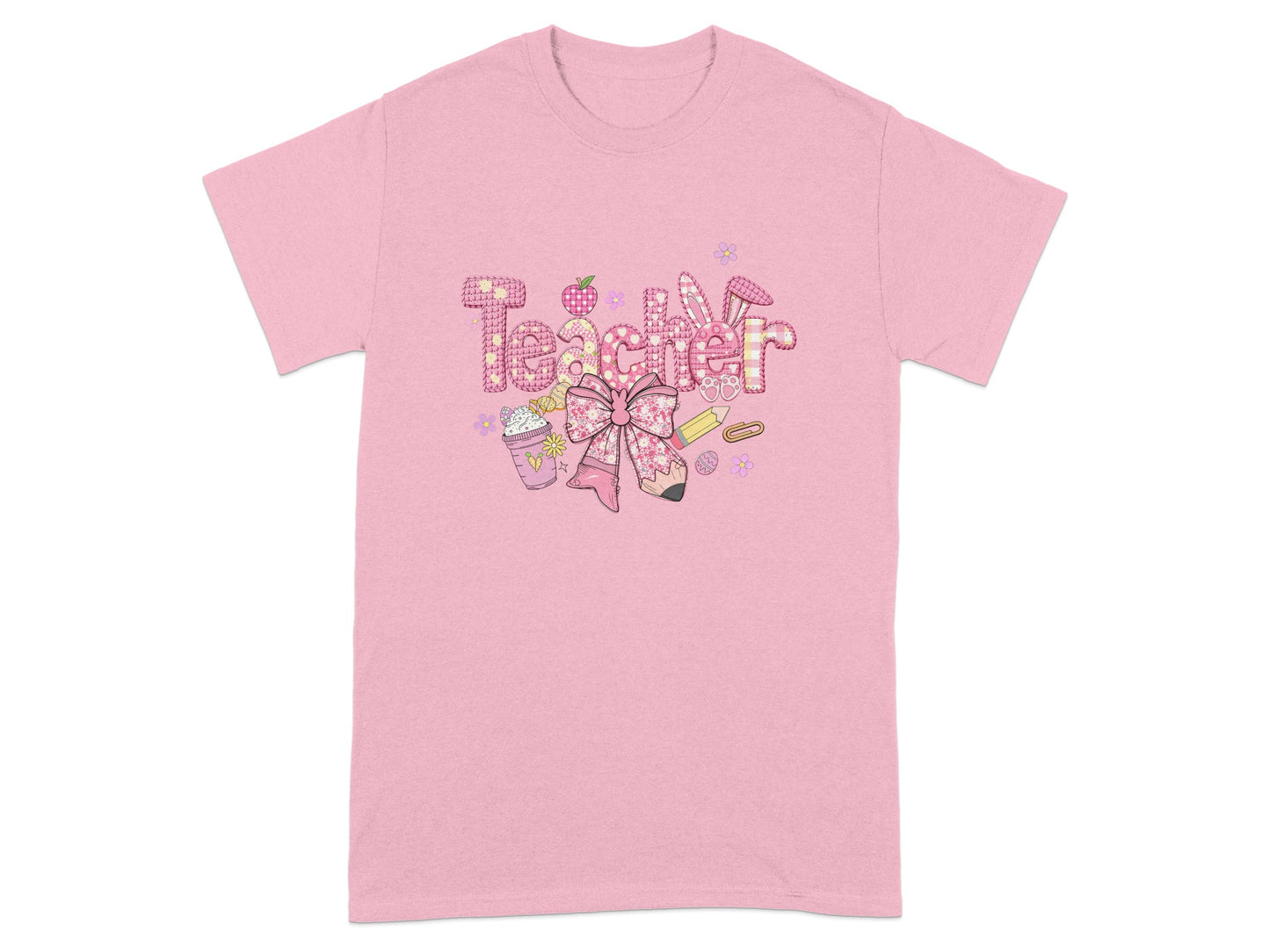 Cute Pink Teacher Themed Graphic T-Shirt