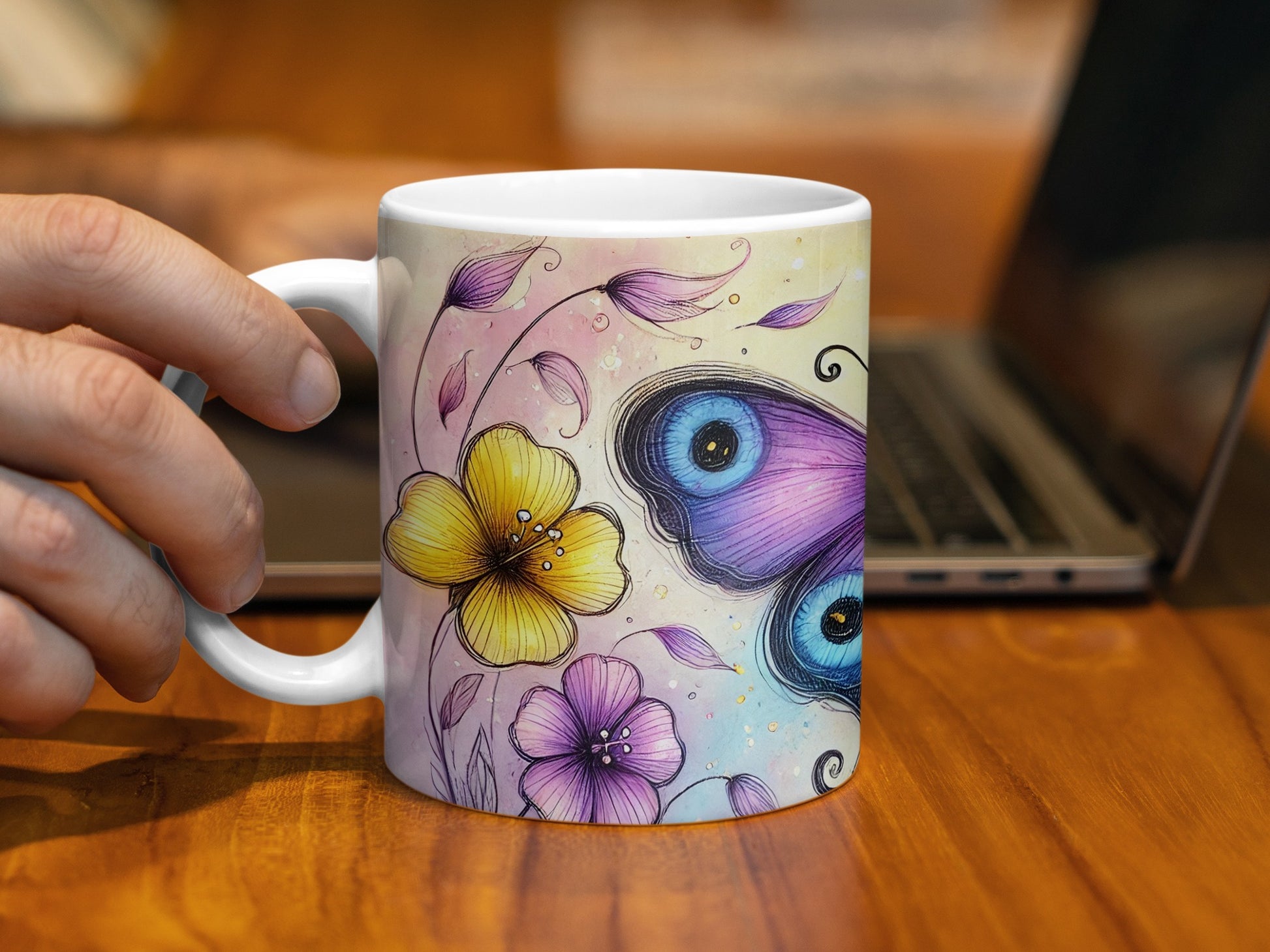Butterfly Wing Floral Pattern Colorful Mug product type
Butterfly Design
Floral Pattern
Colorful Mug
Unique Art
Beverage Holder
Coffee Cup
Tea Mug
Gift Idea
Home Decor
Kitchen Accessory
Artistic Print
Purple Butterfly
Yellow Flowers
Blue Butterfly Wing
Nature Inspired
Drinkware Item
Desk Accessory
Special Occasion
Watercolor Style
Beautiful Design