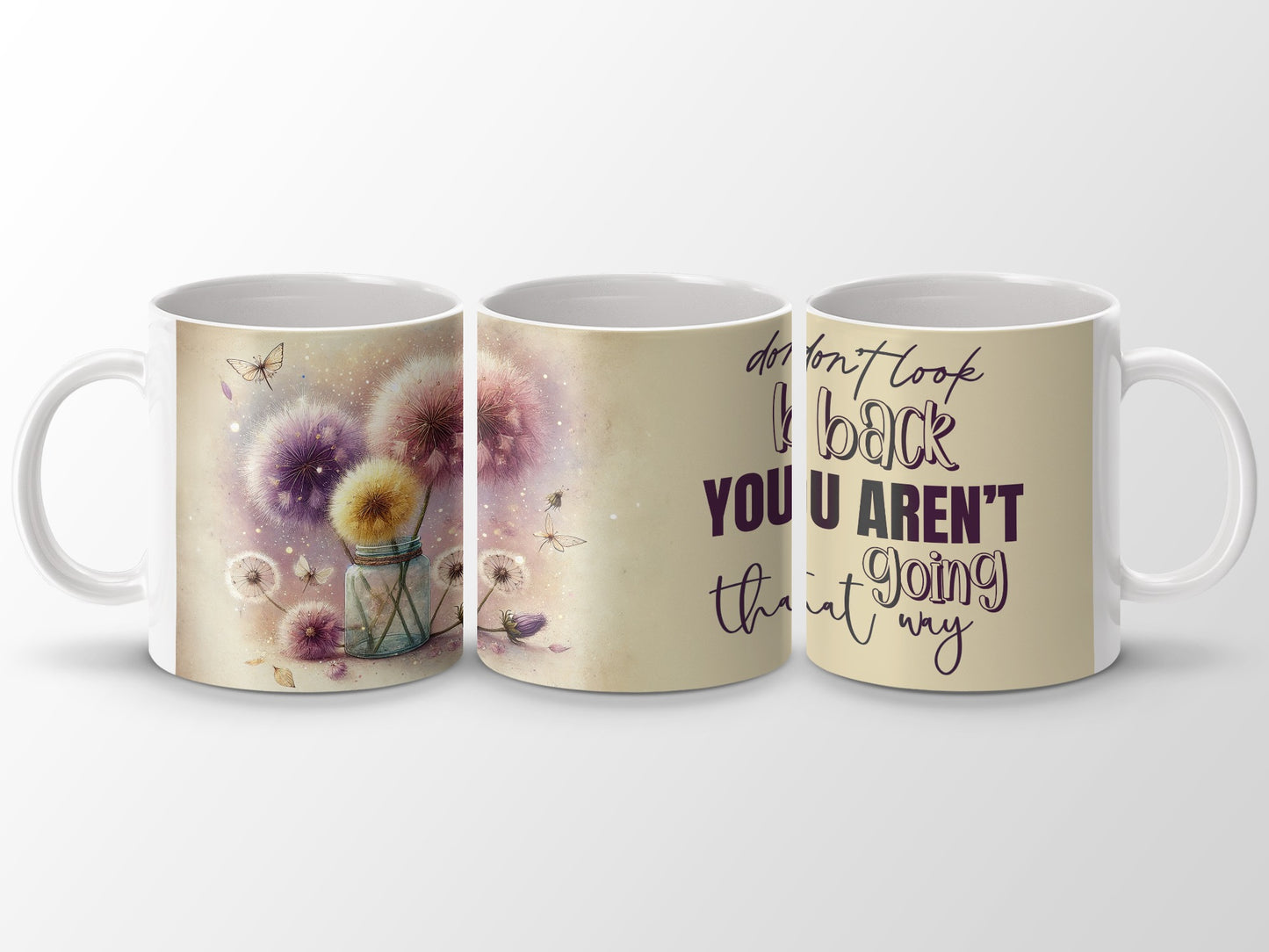 Don't Look Back Inspirational Dandelion Butterflies product type
Dandelion Mug, Butterfly Design, Inspirational Quote, Motivation Mug, Positive Affirmation, Floral Mug, Gift Idea, Unique Mug, Watercolor Art, Whimsical Design, Coffee Cup, Tea Mug, Home Decor, Kitchenware, Drinkware, Nature Inspired, Dandelion Art, Quote Mug, Birthday Gift, Encouragement Gift