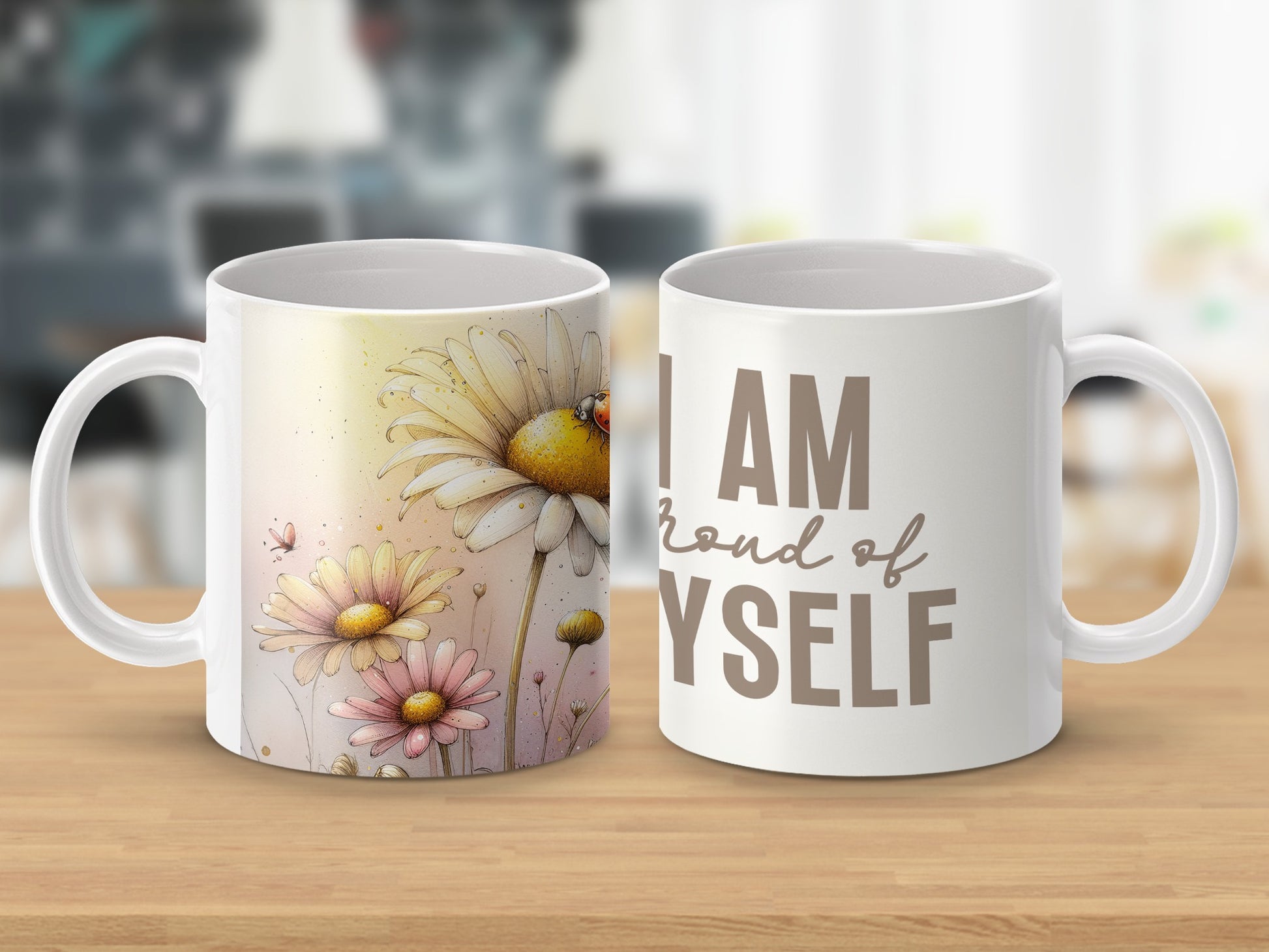I AM Proud of MYSELF Daisy Ladybug Floral Mug product type
Mug
Coffee mug
Tea mug
Drinkware
Daisy
Floral design
Ladybug
Flower art
Self love
Positive affirmation
Inspirational
Gift idea
Unique mug
Artistic design
Nature theme
Motivation
Proud yourself
Office mug
Home decor
Empowerment