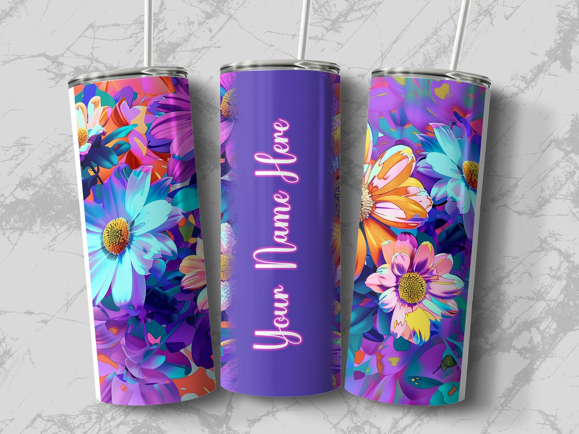 Vibrant Floral Personalized Name Tumbler product type
Tumbler
Floral tumbler
Personalized name
Custom drinkware
Vibrant flowers
Colorful design
Purple tumbler
Daisy pattern
Custom gift
Name tumbler
Beverage holder
Unique design
Bright colors
Flower art
Sublimation print
Artistic floral
Summer vibes
Spring collection
Drink accessory
Graphics tumbler