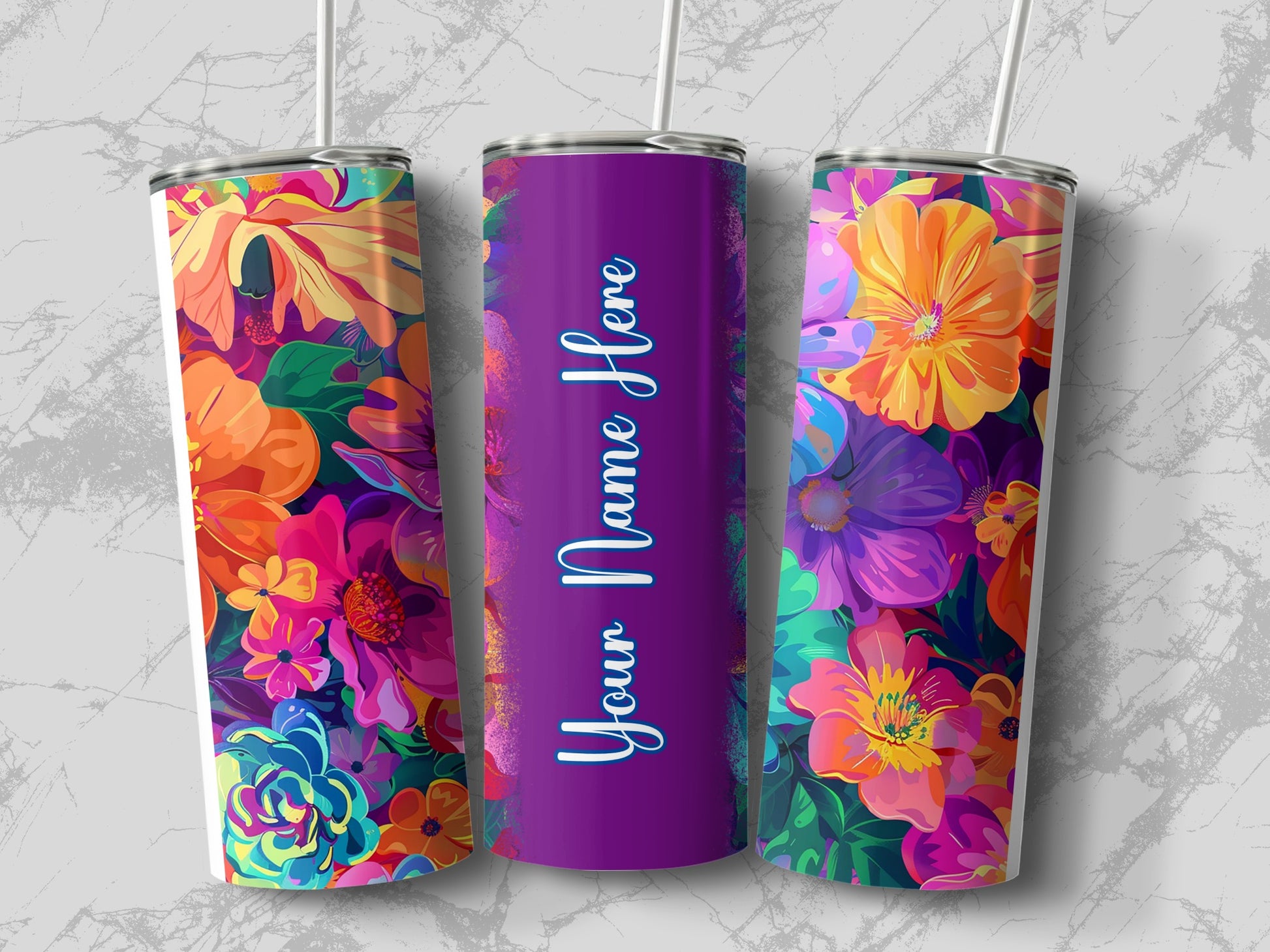 Vibrant Floral Custom Name Tumbler Drinkware product type