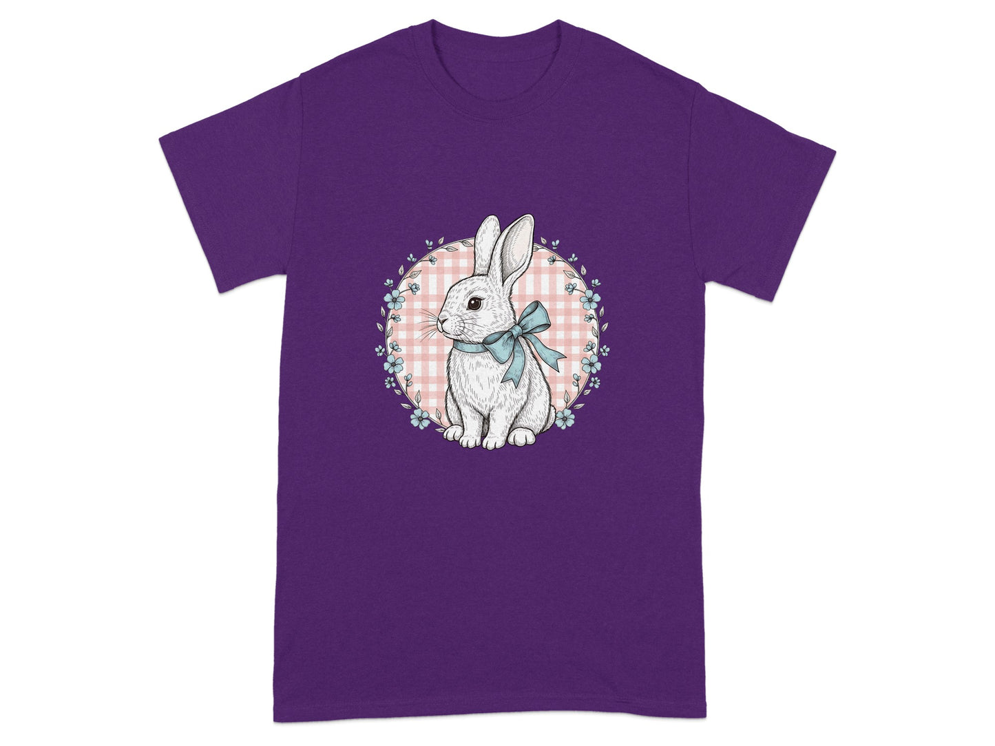 Cute White Bunny with Blue Bow Purple T-Shirt