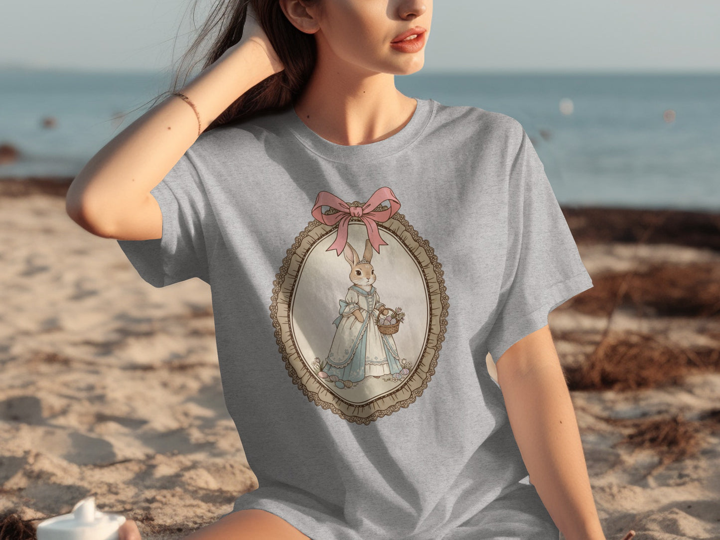 Cute Rabbit with Pink Bow Design Fashion Tee