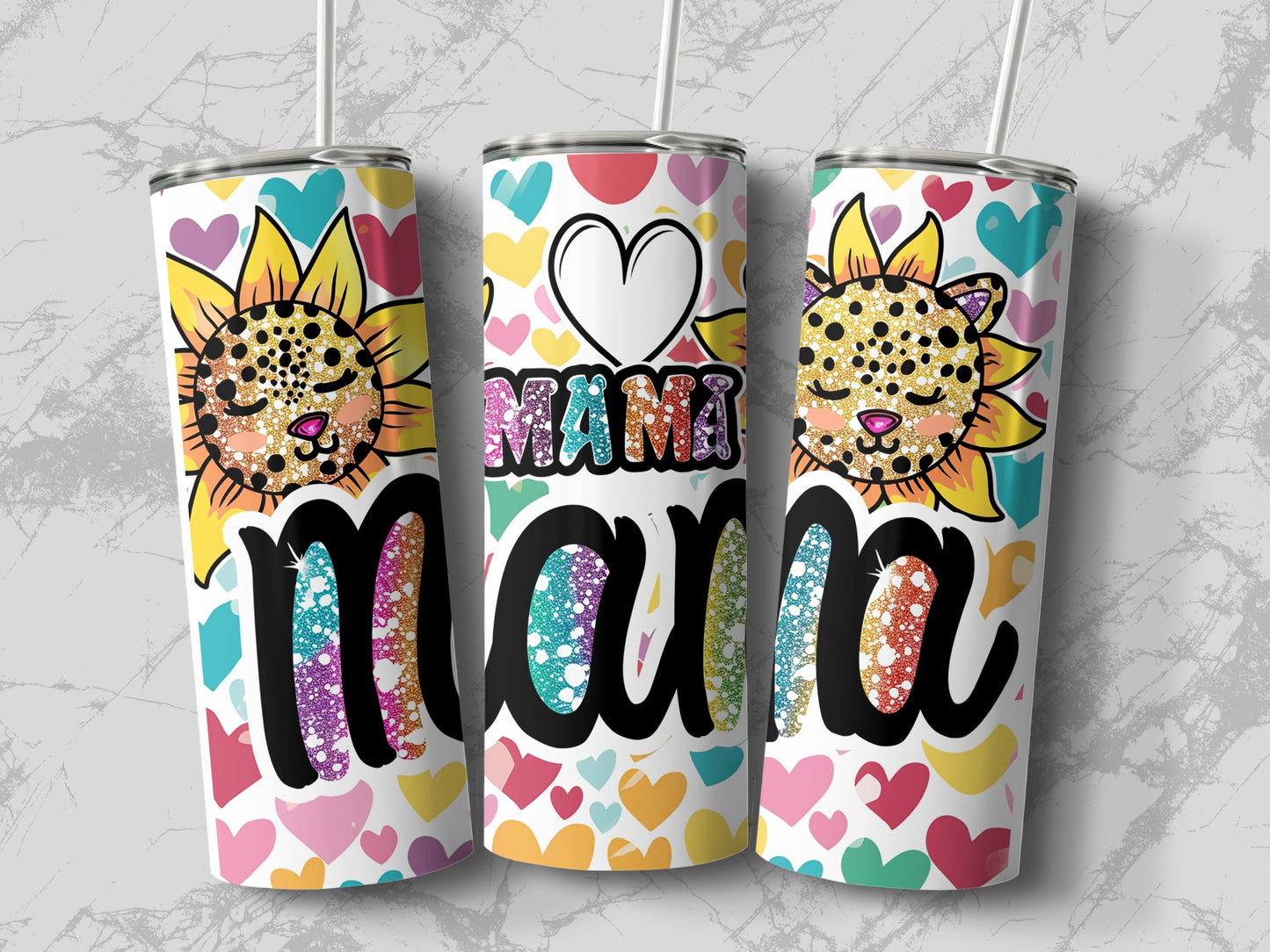 Colorful Leopard Sunflower Mama Tumbler Cup Design