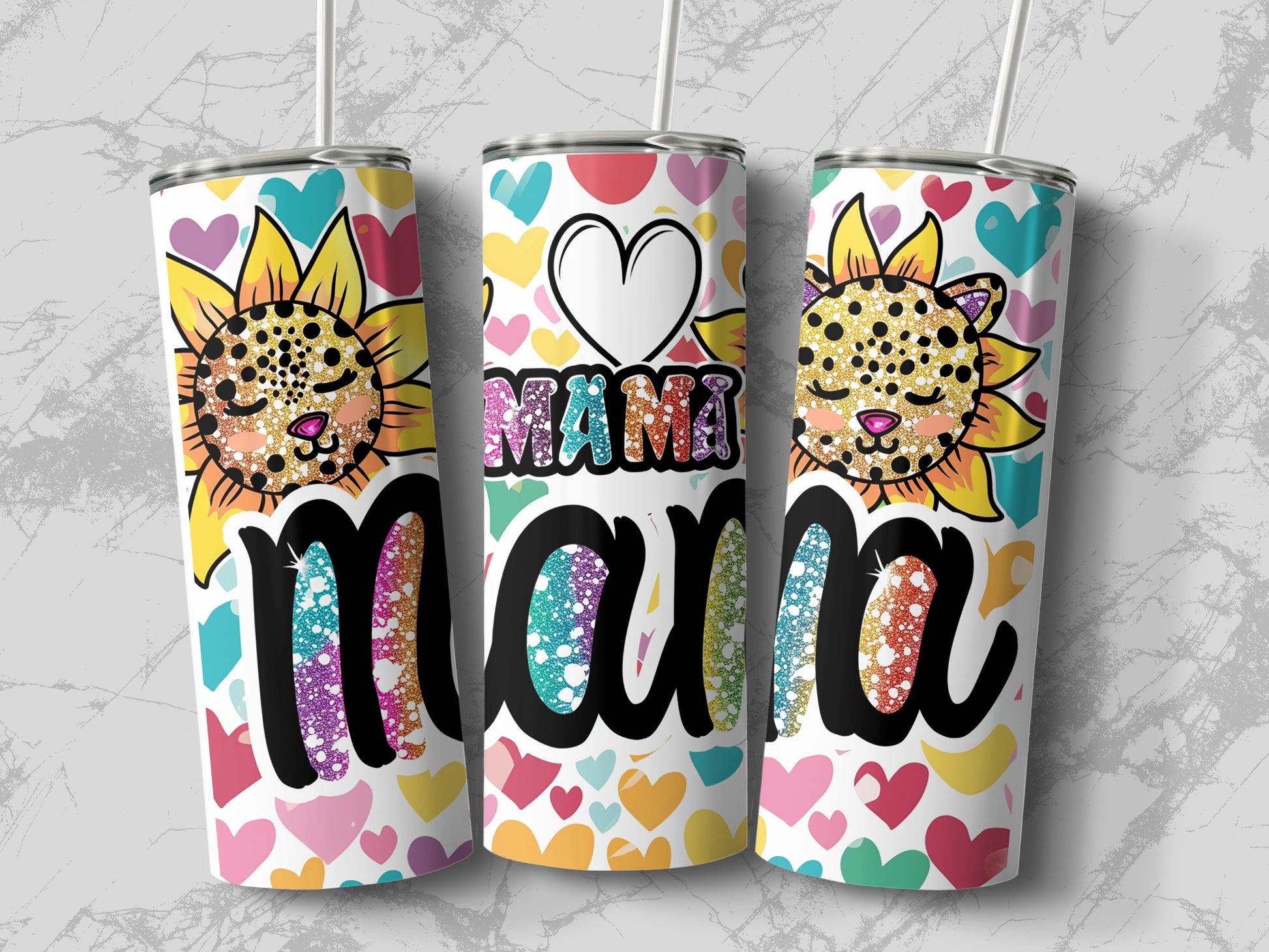 Colorful Leopard Sunflower Mama Tumbler Cup Design