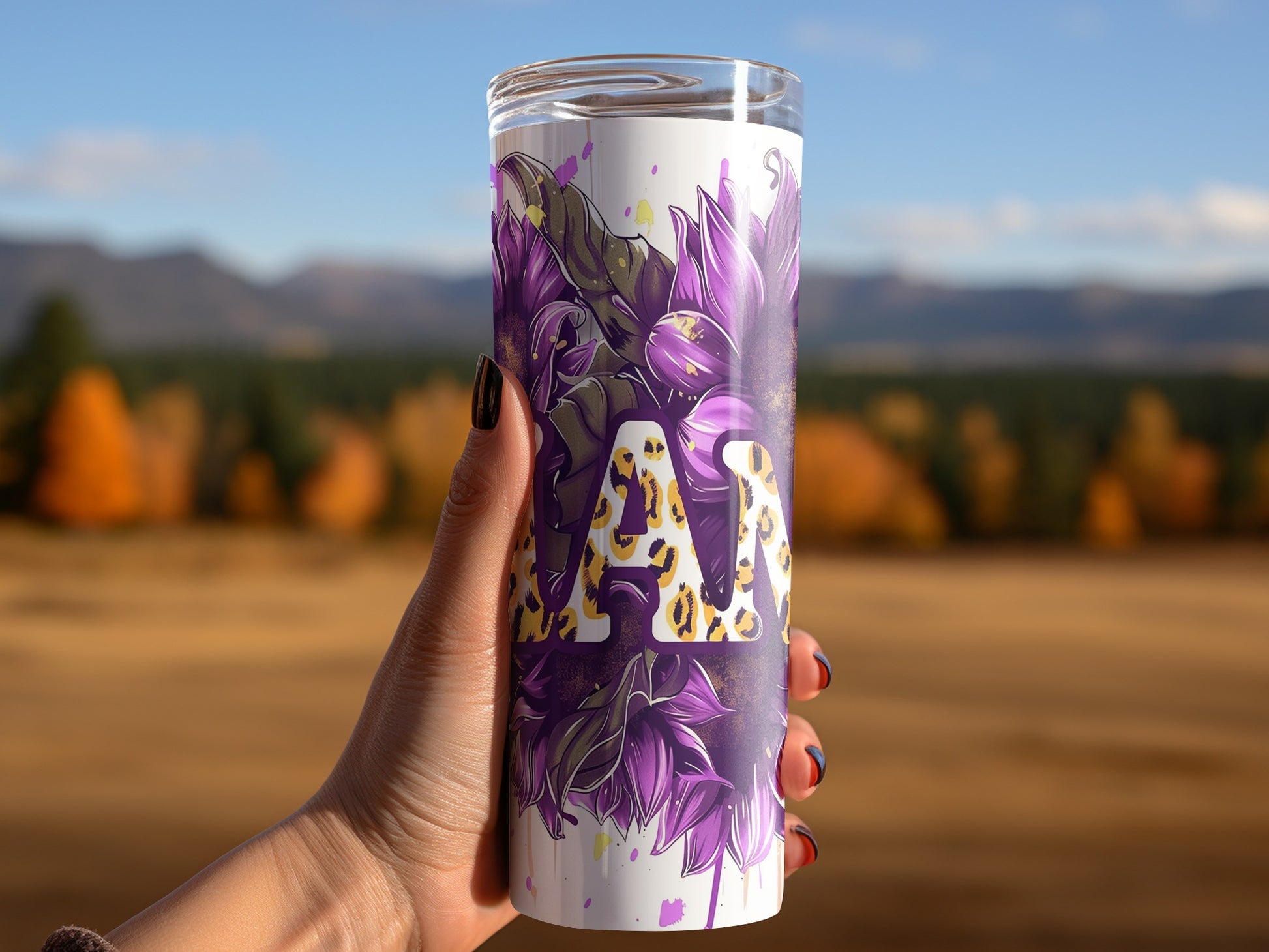 Purple Floral Leopard Print Design Tumbler Cup