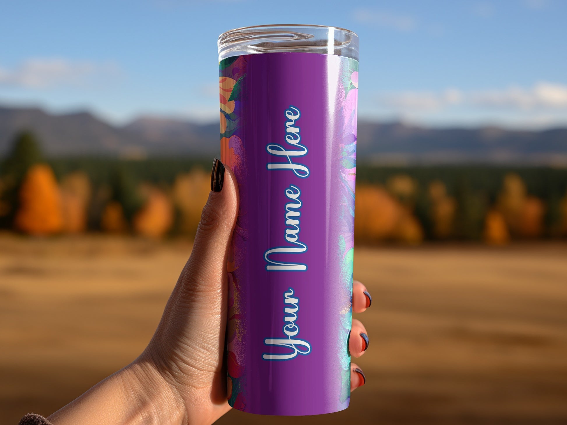 Purple Floral Abstract Pattern Custom Name Tumbler product type