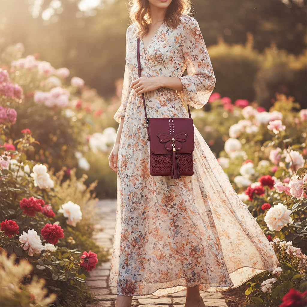 Boho Butterfly Crossbody Bag Wine Lifestyle