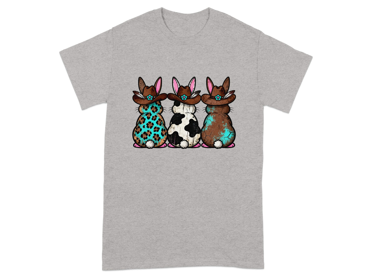 Cute Bunny Trio Cowboy Hat Graphic T-Shirt
