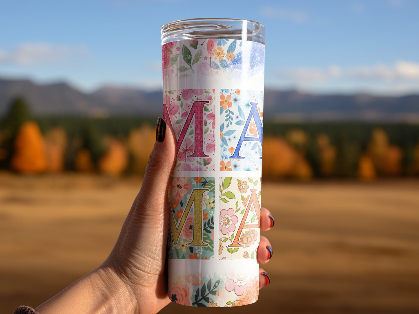Floral MAMA Tumbler with Colorful Design Gift Idea