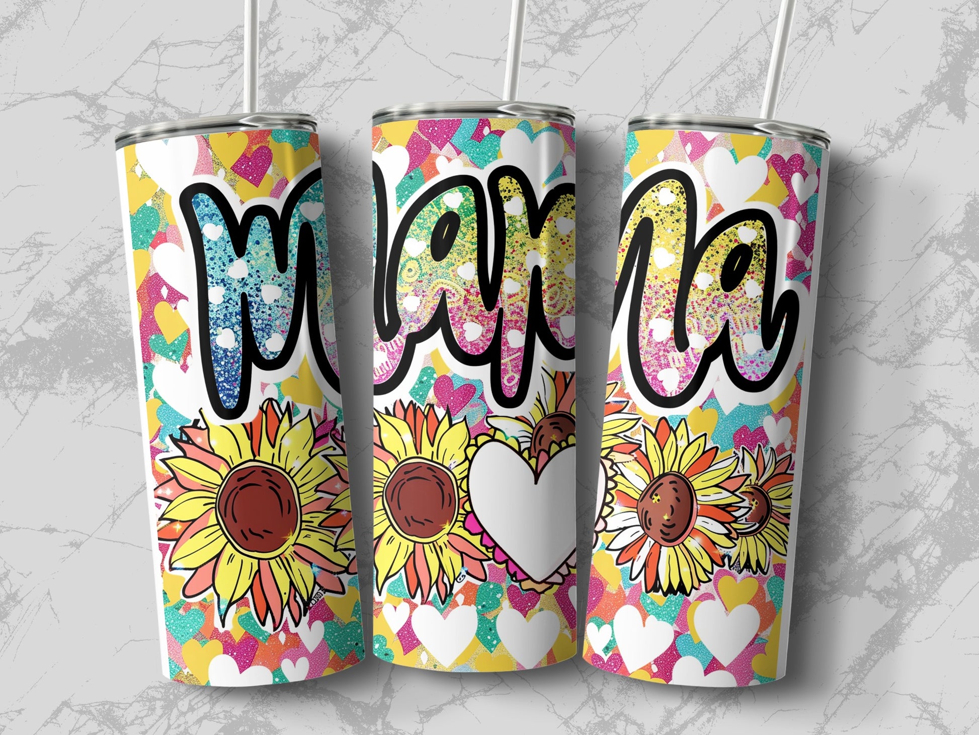 Colorful Mama Sunflower and Hearts Travel Mug