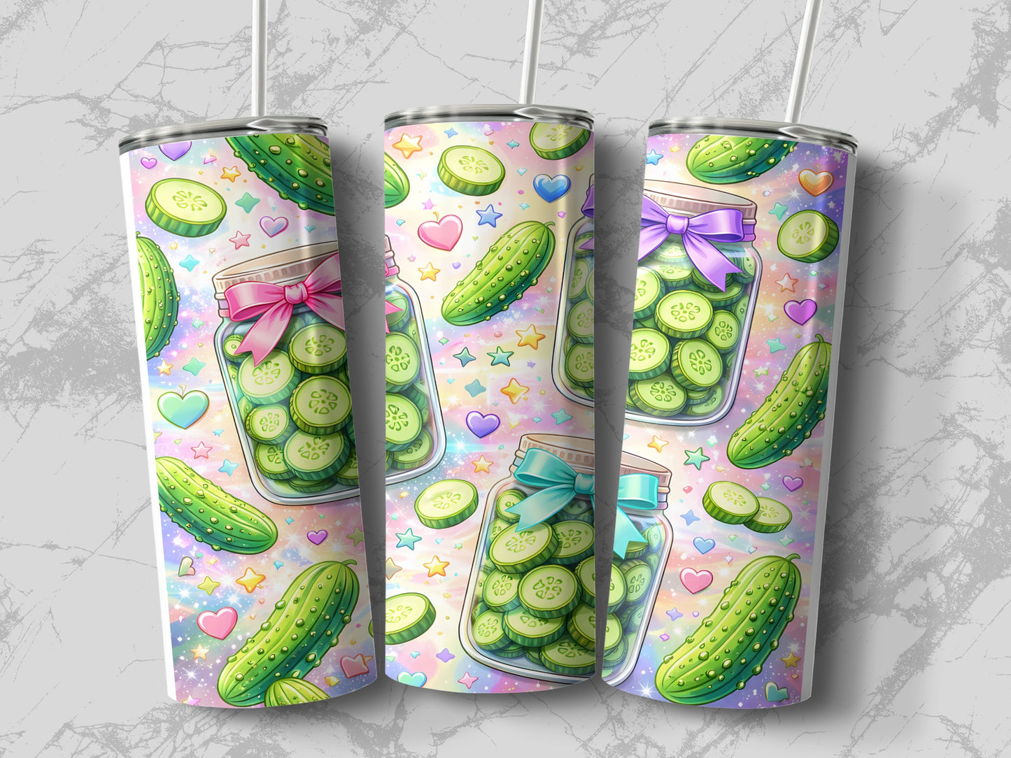 Tumble with jars of pickles, hearts, and stars.