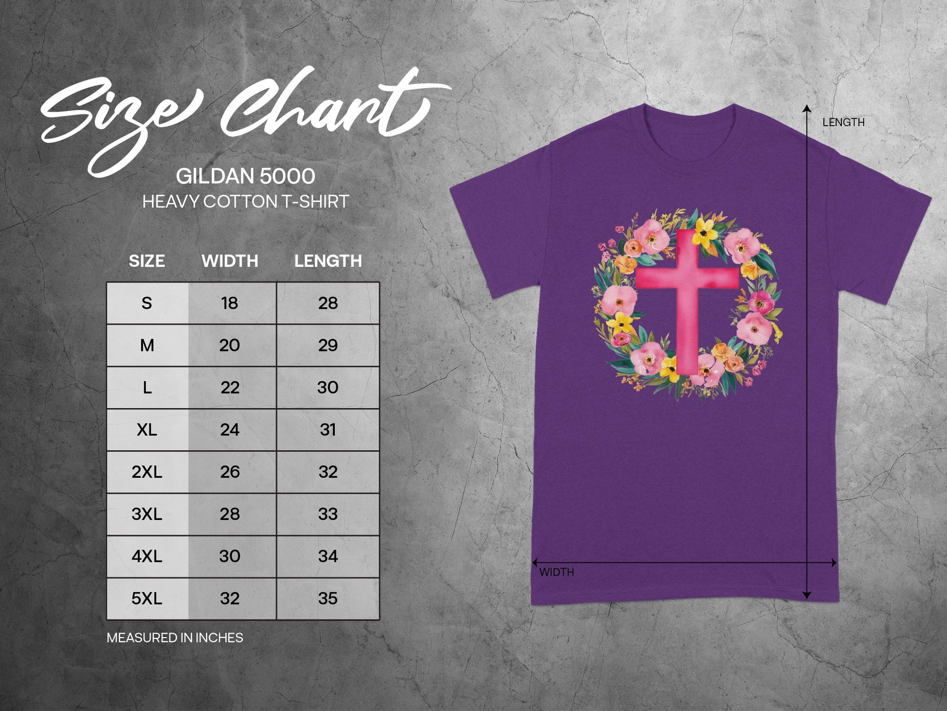 Floral Cross Design Gildan 5000 Heavy Cotton T-Shirt