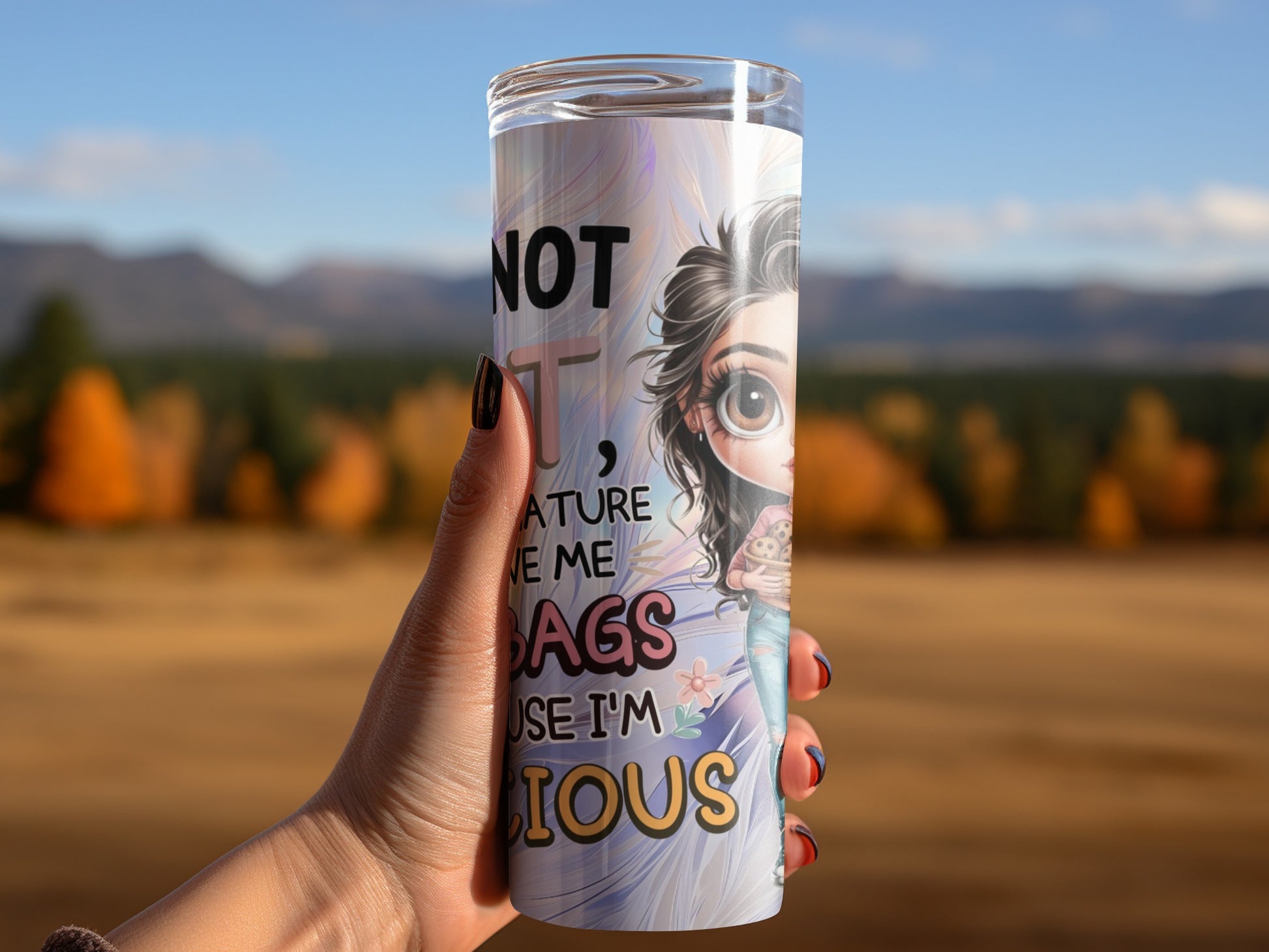 Tumbler with illustration of a woman and text "NOT BECAUSE I'M CRAZY BUT BECAUSE I'M JEALOUS".