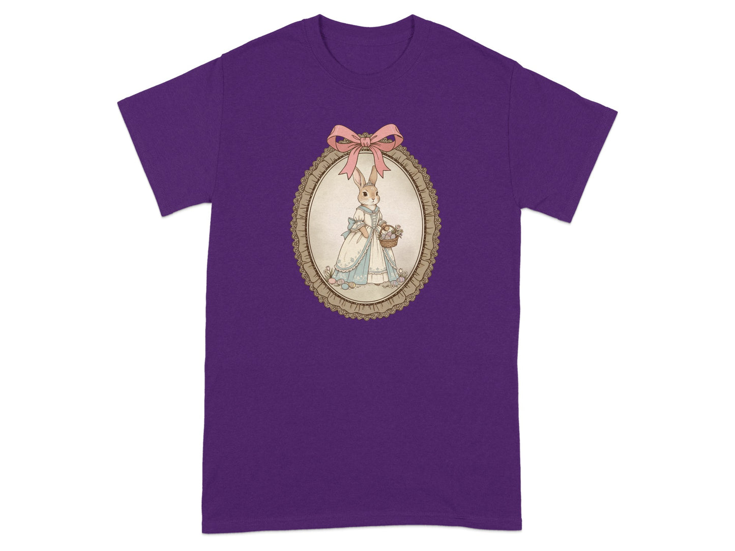 Vintage Rabbit with Pink Bow Purple T-shirt