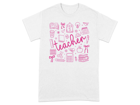 Cute Teacher Theme Illustrated T-Shirt for Educators