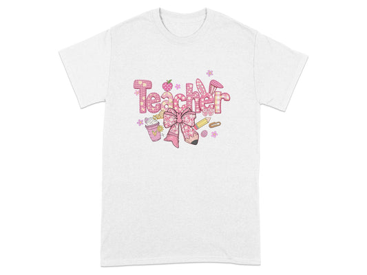Pink Pattern Teacher Graphic T-Shirt for Educators