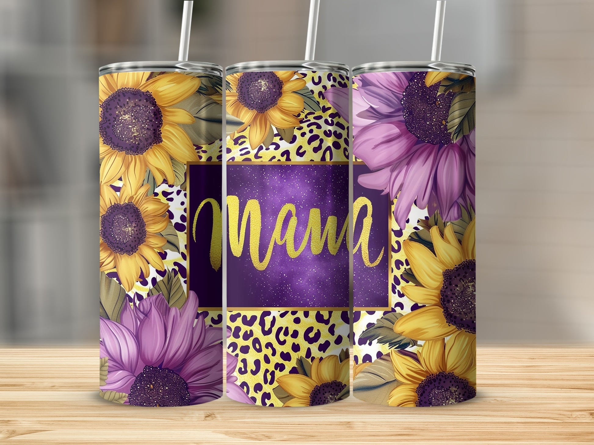 Sunflower and Leopard Print Mama Tumbler Cup