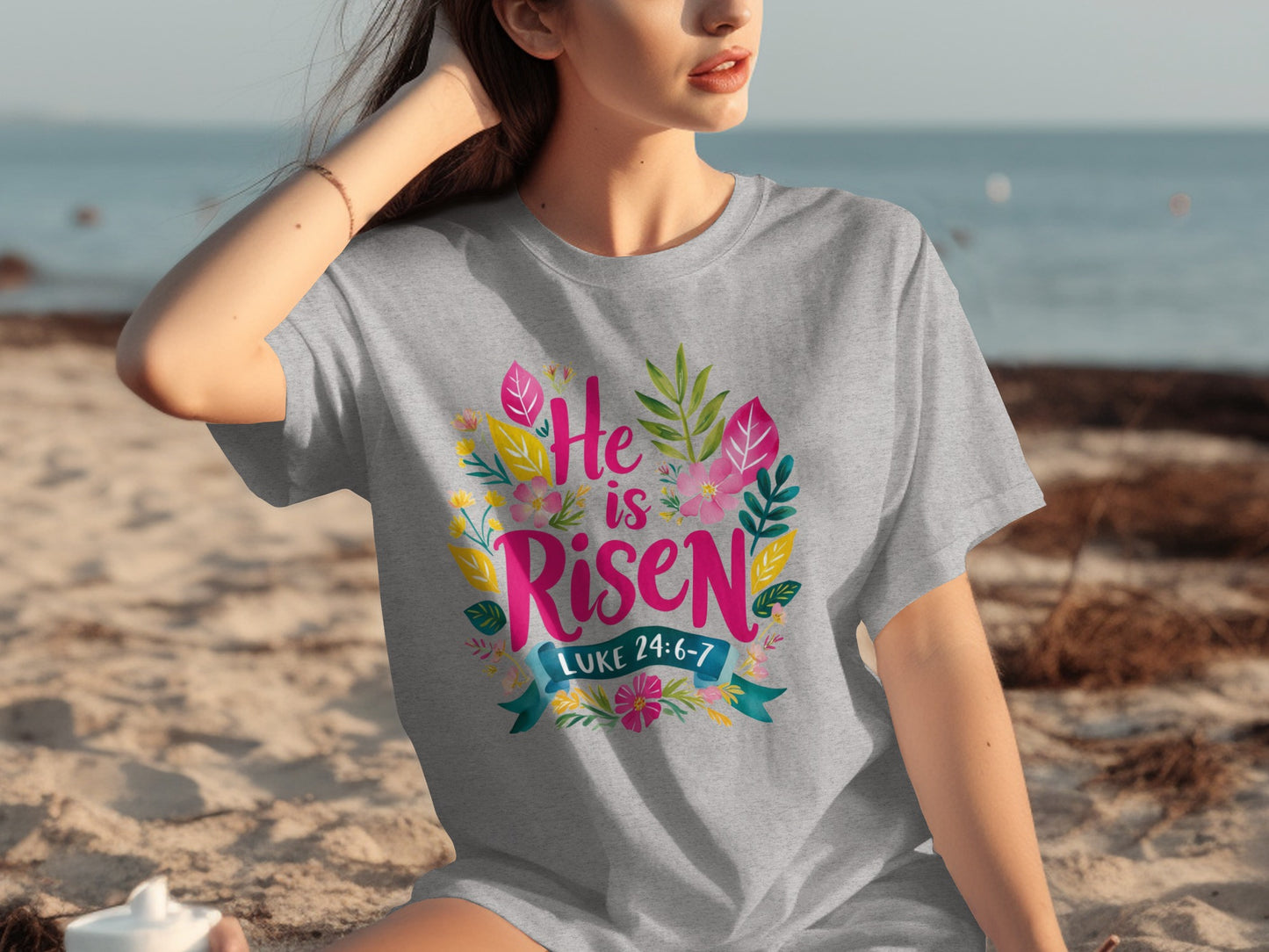 He Is Risen Luke 24:6-7 Floral Christian Shirt