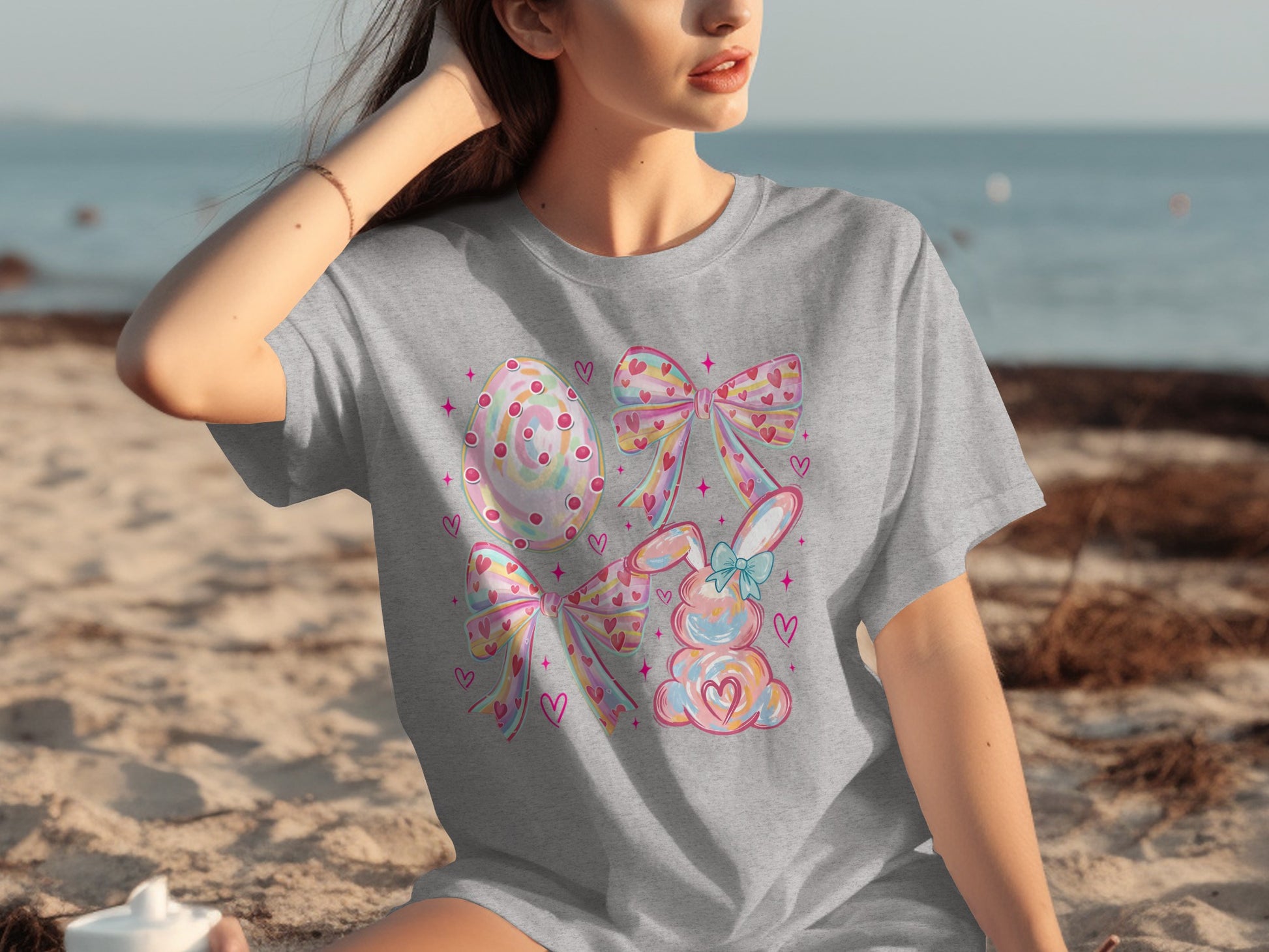 Cute Easter Bunny Bows and Lollipops Graphic T-Shirt