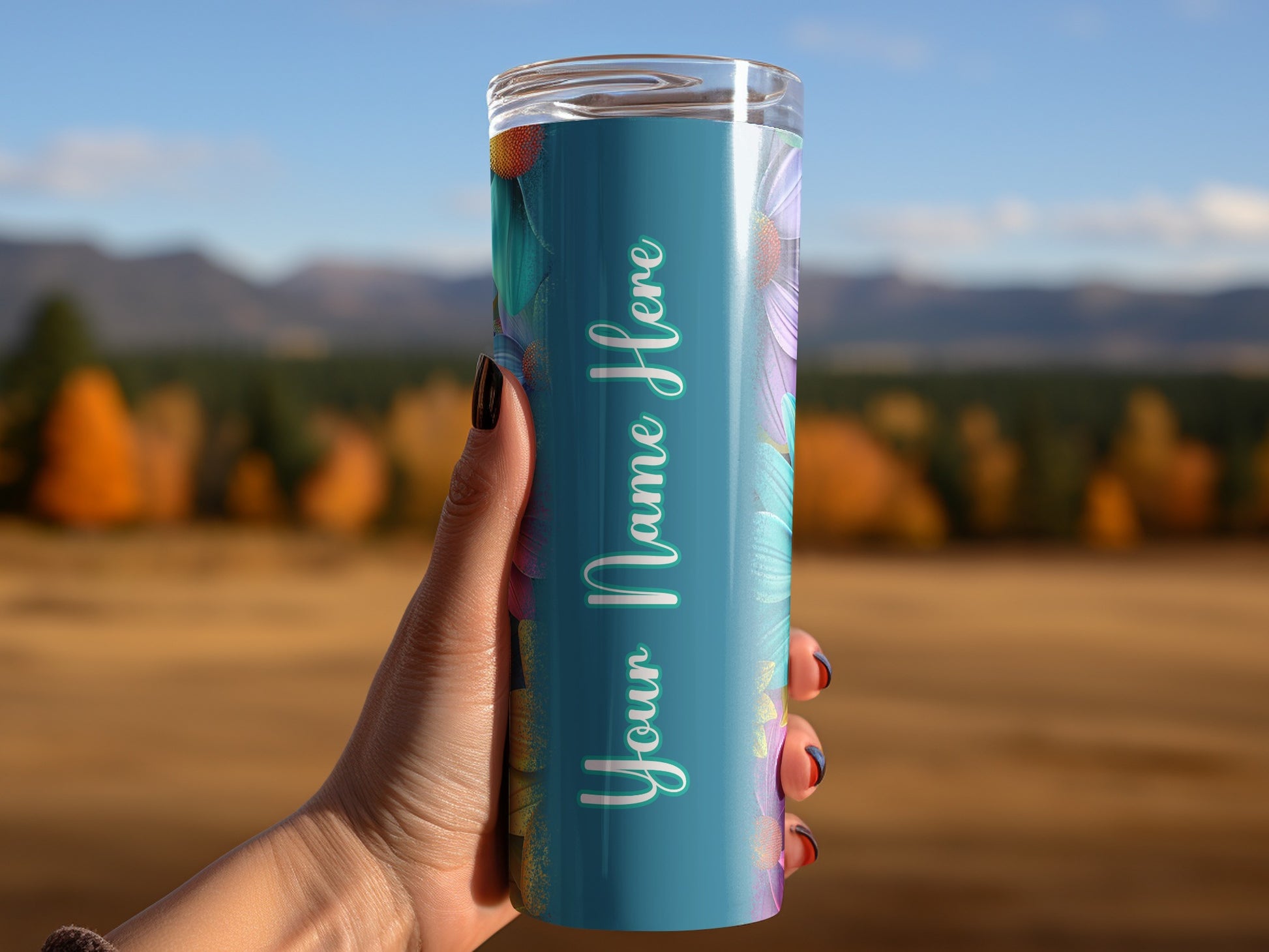 Personalized Floral Teal Skinny Tumbler Your Name Here product type