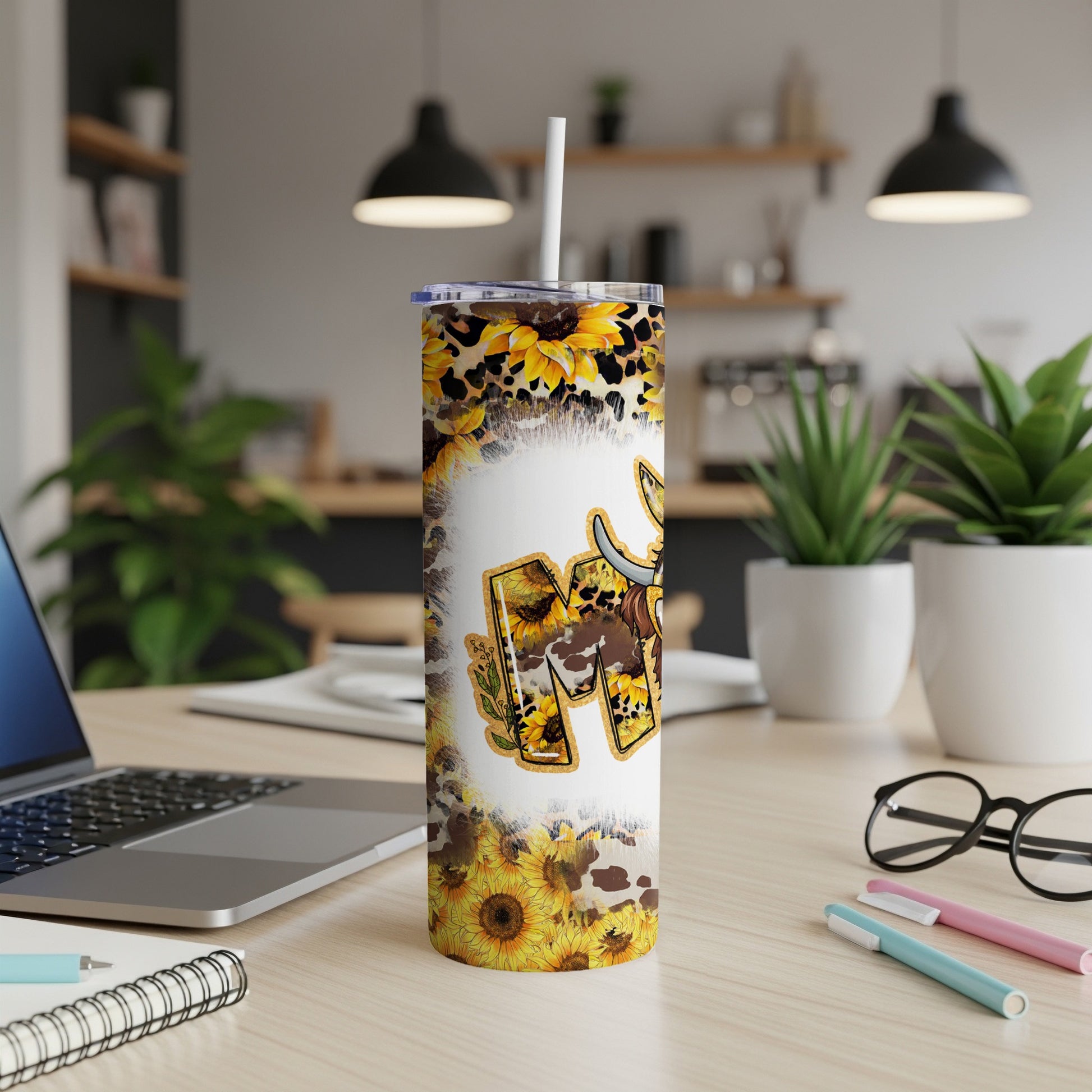 Sunflower and Leopard Print Monogram M Tumbler Cup
