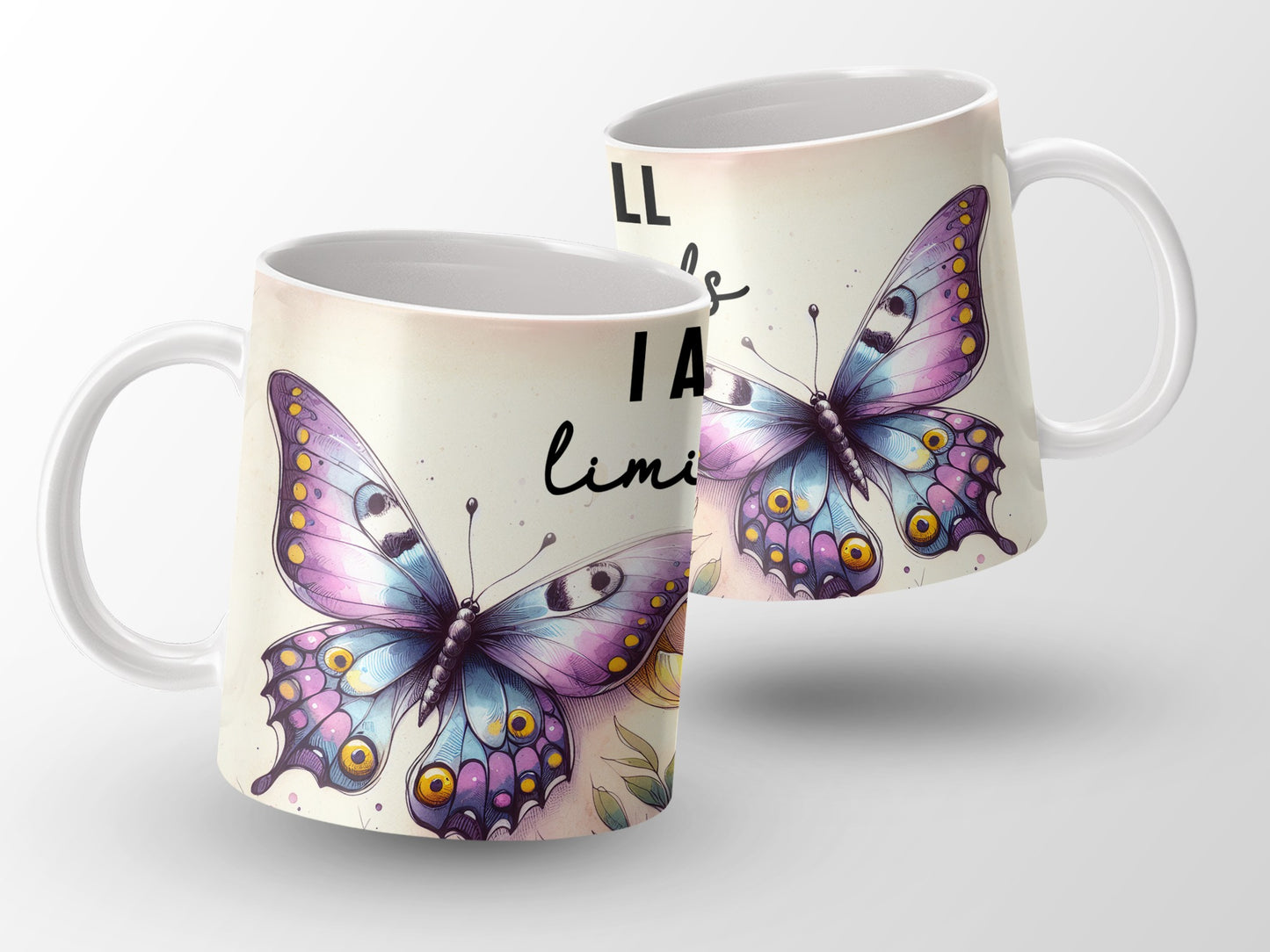 Watercolor Butterfly All I Am Is Limitless Mug product type
butterfly
watercolor
purple butterfly
blue butterfly
inspirational
motivational
limitless quote
coffee mug
tea cup
drinkware
nature design
floral elements
unique gift
artistic mug
home decor
kitchenware
custom design
vibrant colors
empowerment
butterfly art