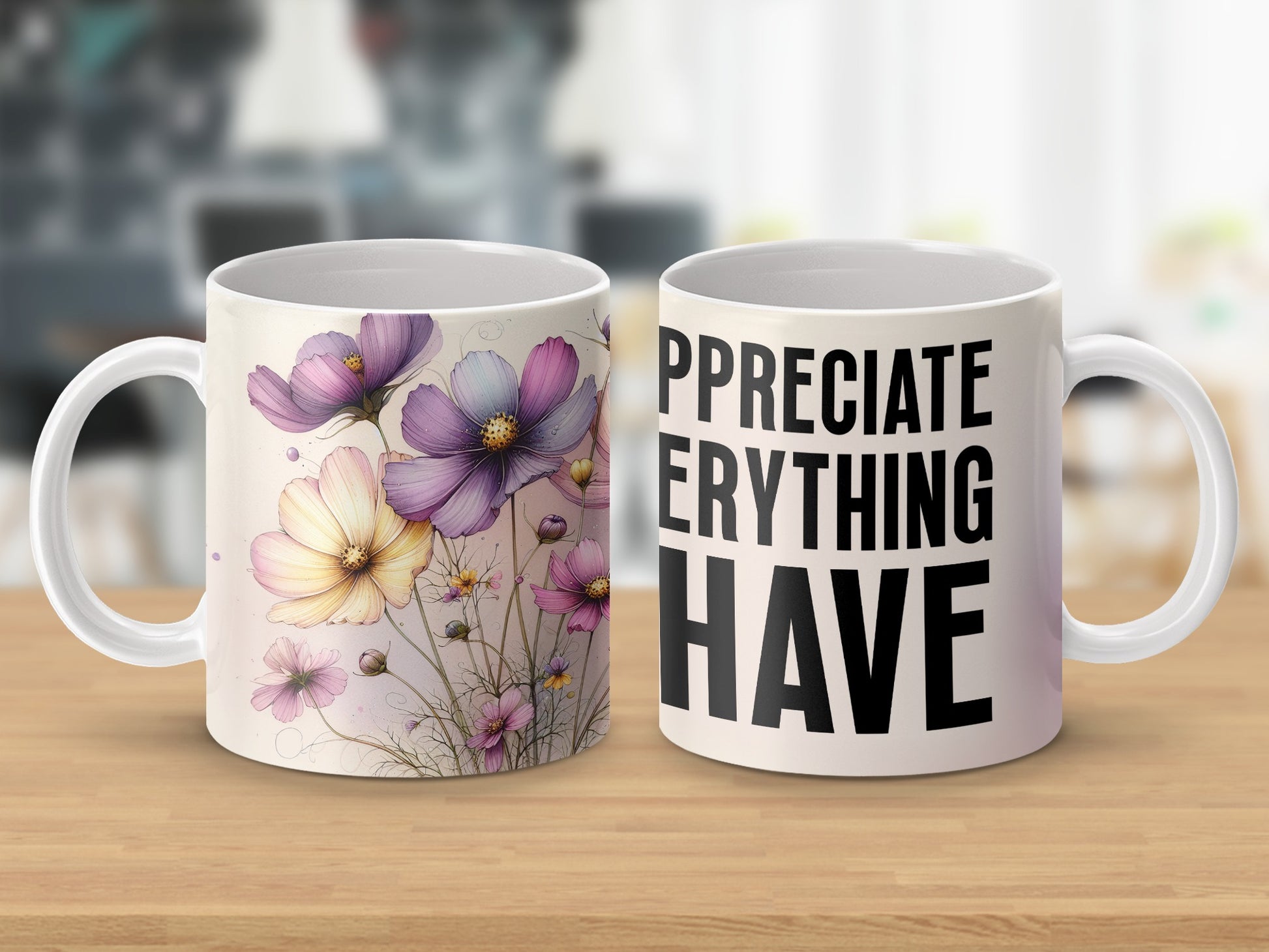 Floral Cosmos Appreciate Everything Have Quote Mug product type
Floral mug
Flower design
Purple flowers
Yellow flowers
Botanical art
Cosmos flowers
Nature inspired
Appreciation quote
Motivational mug
Inspirational gift
Positive vibes
Gratitude present
Unique coffee mug
Tea drinker gift
Drinkware item
Home decor
Desk accessory
Gift for her
Thoughtful gift
Everyday mug