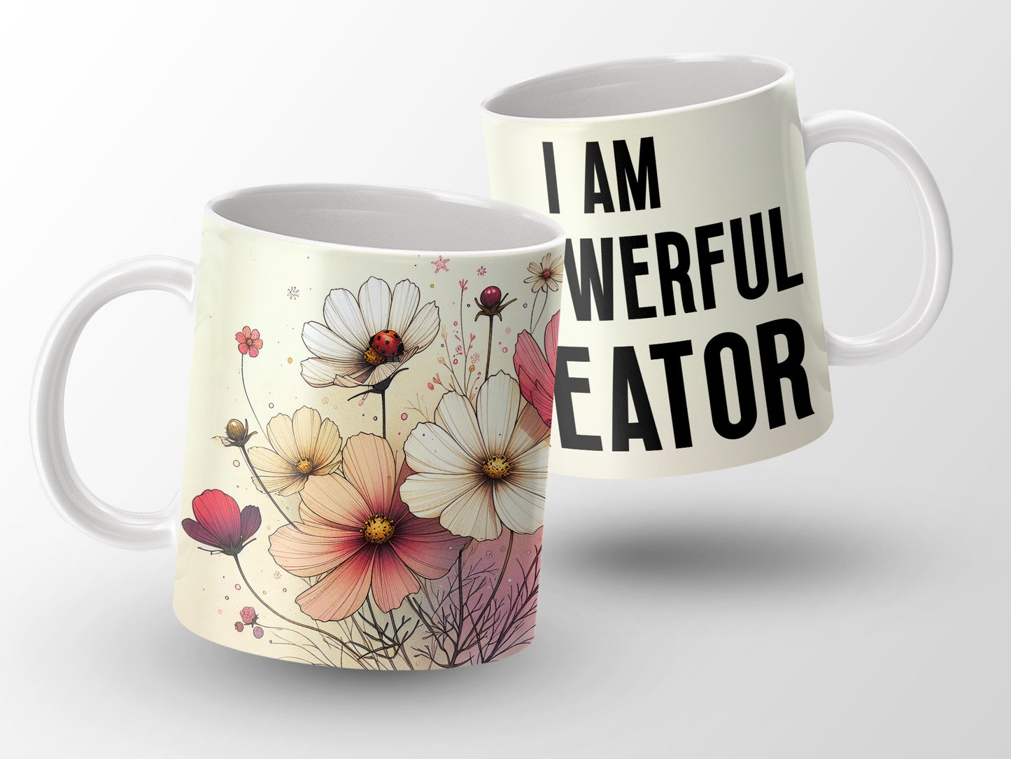 I AM POWERFUL CREATOR Floral Cosmos Ladybug Mug product type
Mug
Floral
Cosmos
Ladybug
Inspirational
Powerful
Creator
Positive
Affirmation
Coffee
Tea
Drinkware
Gift
Unique
Artistic
Design
Motivation
HomeDecor
Kitchenware
SelfLove