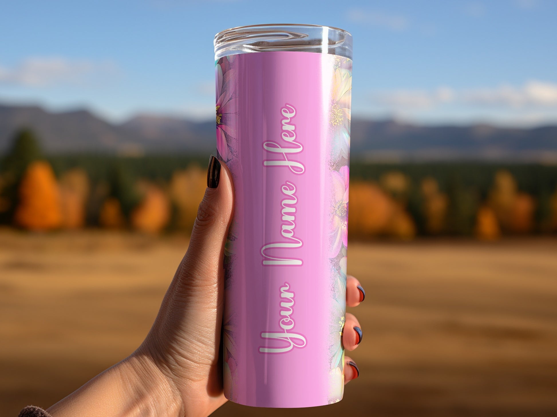 Pink Floral Your Name Here Custom Tumbler product type
Personalized Tumbler, Custom Name Drinkware, Floral Design Cup, Pink Tumbler, Name Customization, Gift Idea Tumbler, Unique Drinkware, Skinny Tumbler, Custom Tumbler, Personalized Gift, Flower Print Cup, Customizable Bottle, Outdoor Tumbler, Mountains Background, Nature Aesthetic, Personalized Bottle, Hand Held Tumbler, Pink Flower Pattern, Custom Text Tumbler, Drinkware Gift