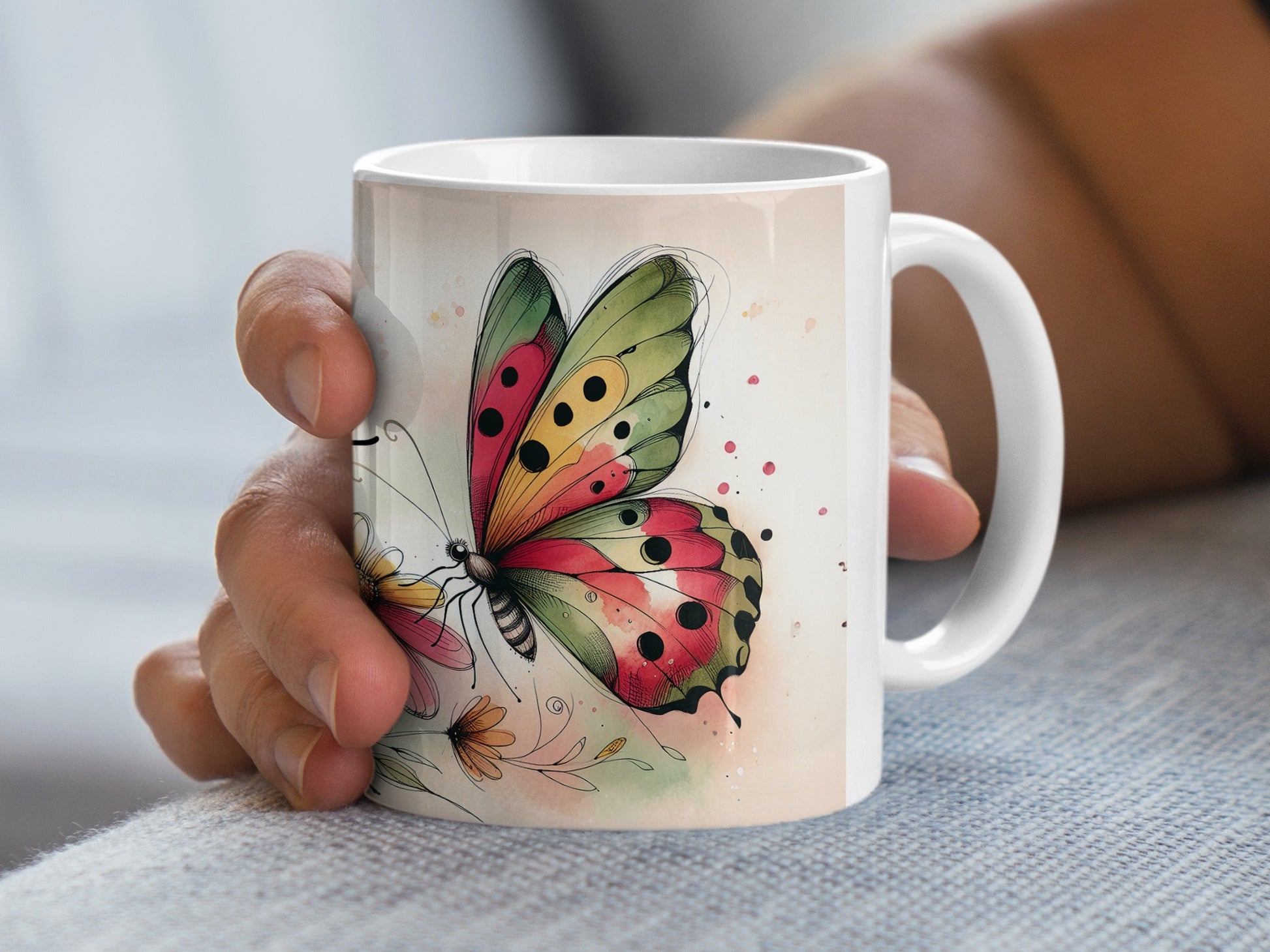Vibrant Butterfly Flower Sketch Art Decor Mug product type