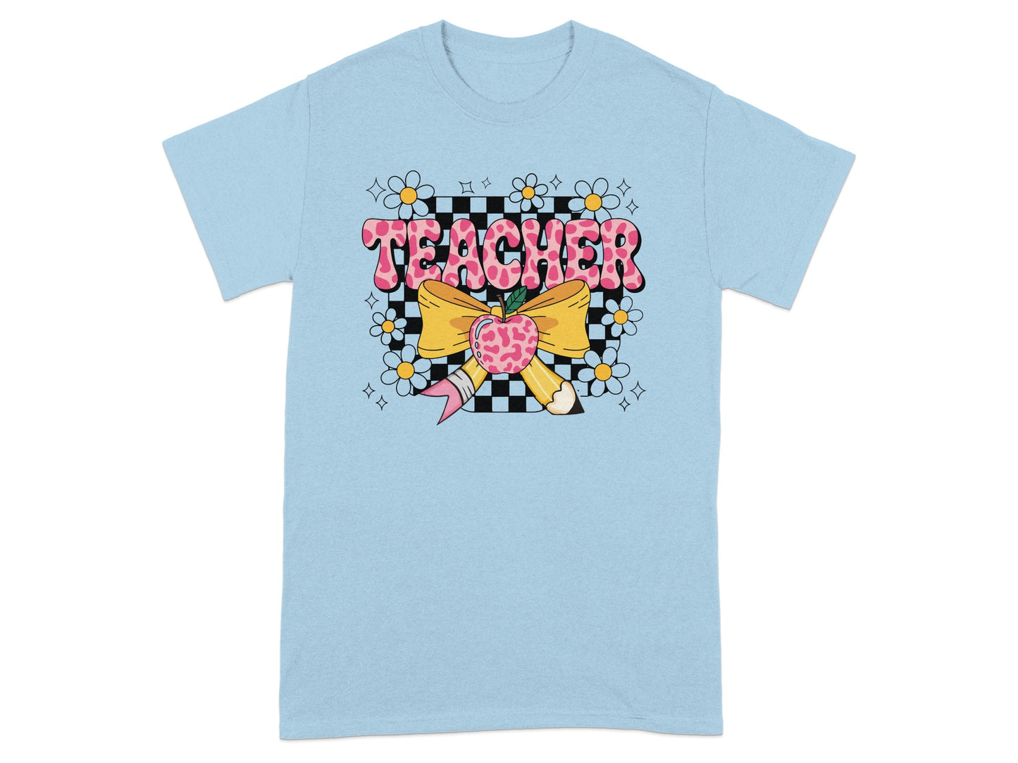 Colorful Teacher Design Checkered Pattern T-Shirt
