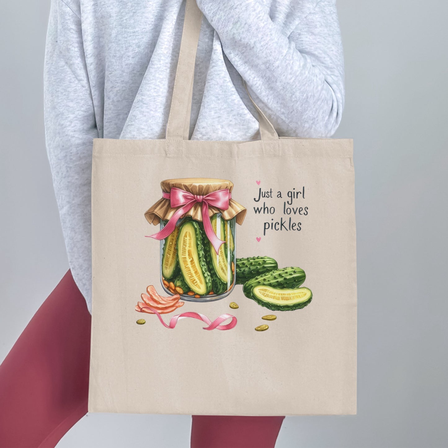 Illustration of a jar of pickles with "Just a girl who loves pickles" text.