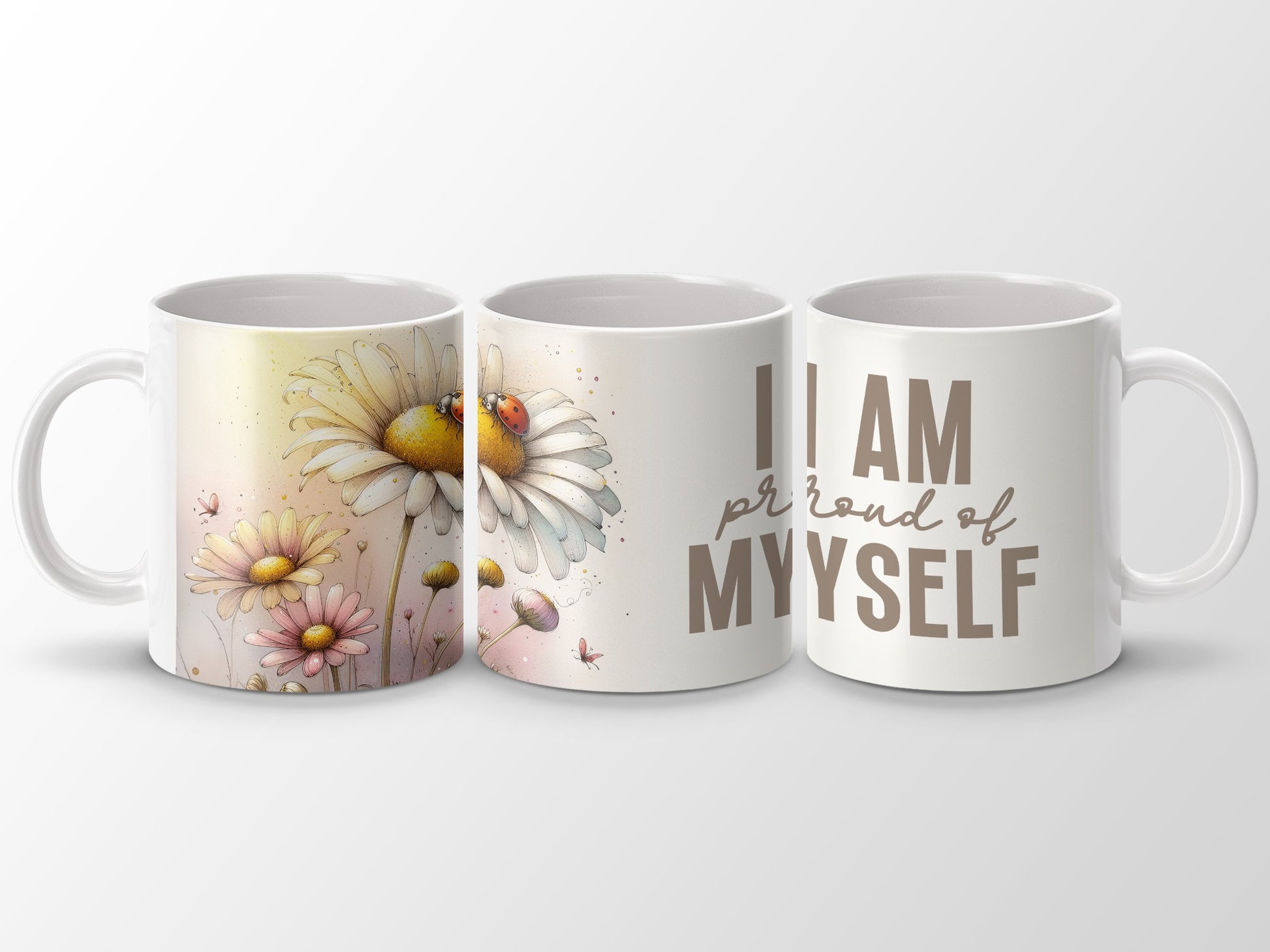 I AM proud of MYSELF Daisy Ladybug Floral Watercolor Mug product type