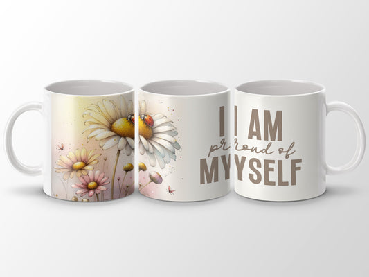 I AM proud of MYSELF Daisy Ladybug Floral Watercolor Mug product type