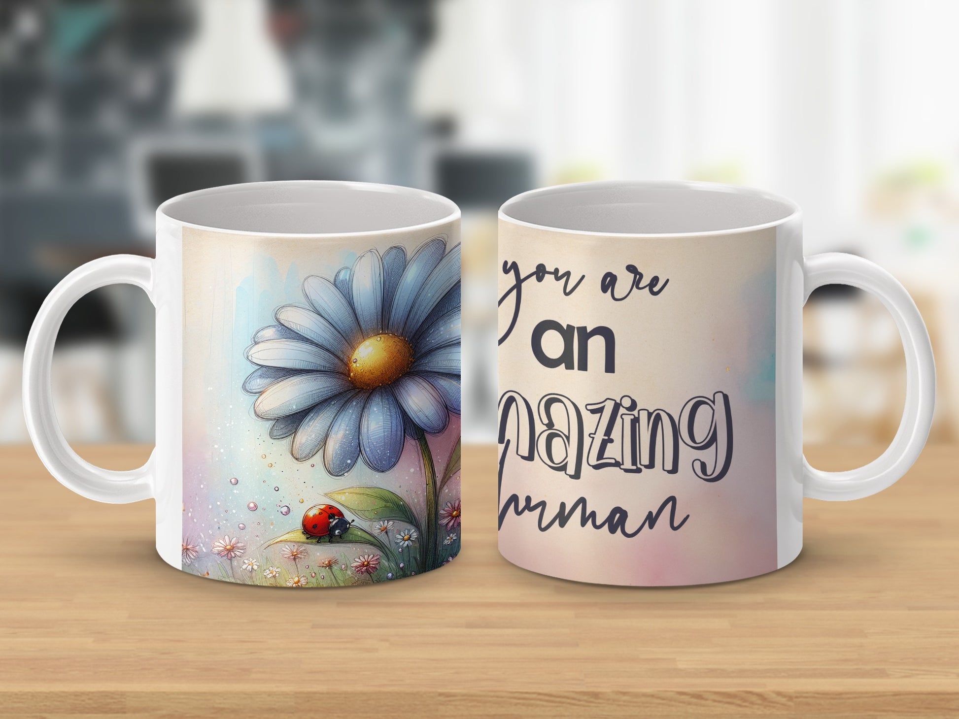Watercolor Daisy Ladybug Amazing Woman Quote Mug product type
Mug
Coffee Cup
Tea Cup
Gift Idea
Women Gift
Daisy Flower
Blue Daisy
Ladybug Design
Watercolor Art
Floral Mug
Inspirational Quote
Amazing Woman
Positive Message
Unique Gift
Birthday Gift
Mother's Day
Everyday Mug
Drinkware
Nature Inspired
Spring Design
