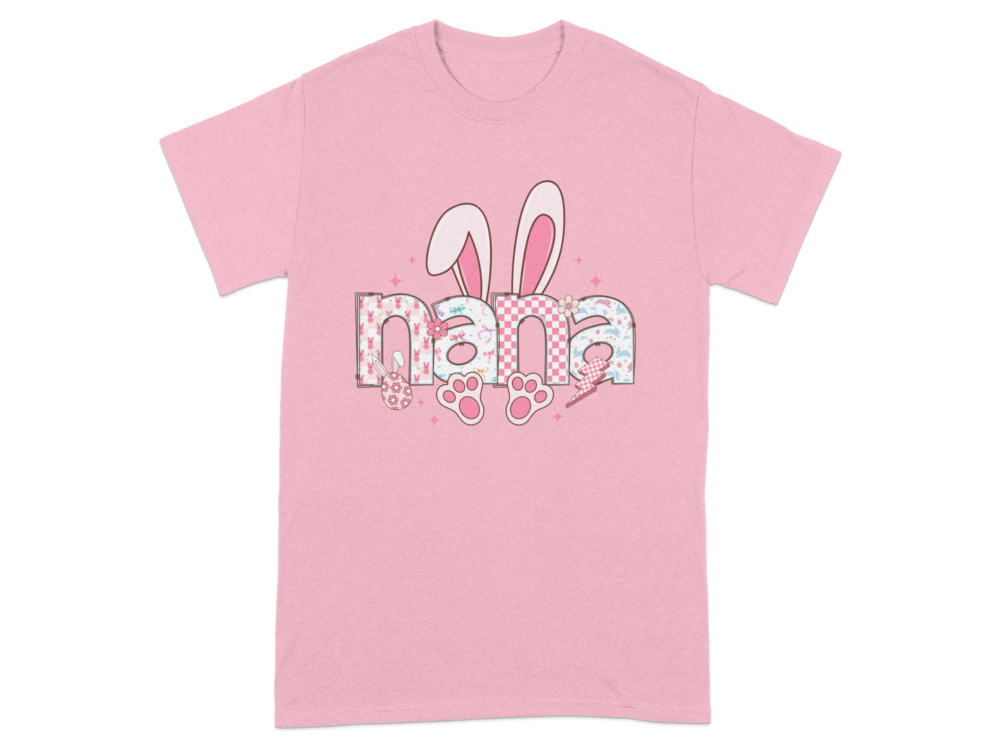 Nana Bunny Ears and Paws Pink Graphic T-Shirt