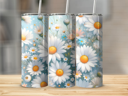 Three tumblers with a daisy floral pattern.