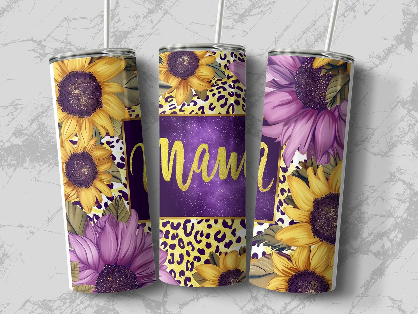 Personalized Sunflower Leopard Print Tumbler Cup