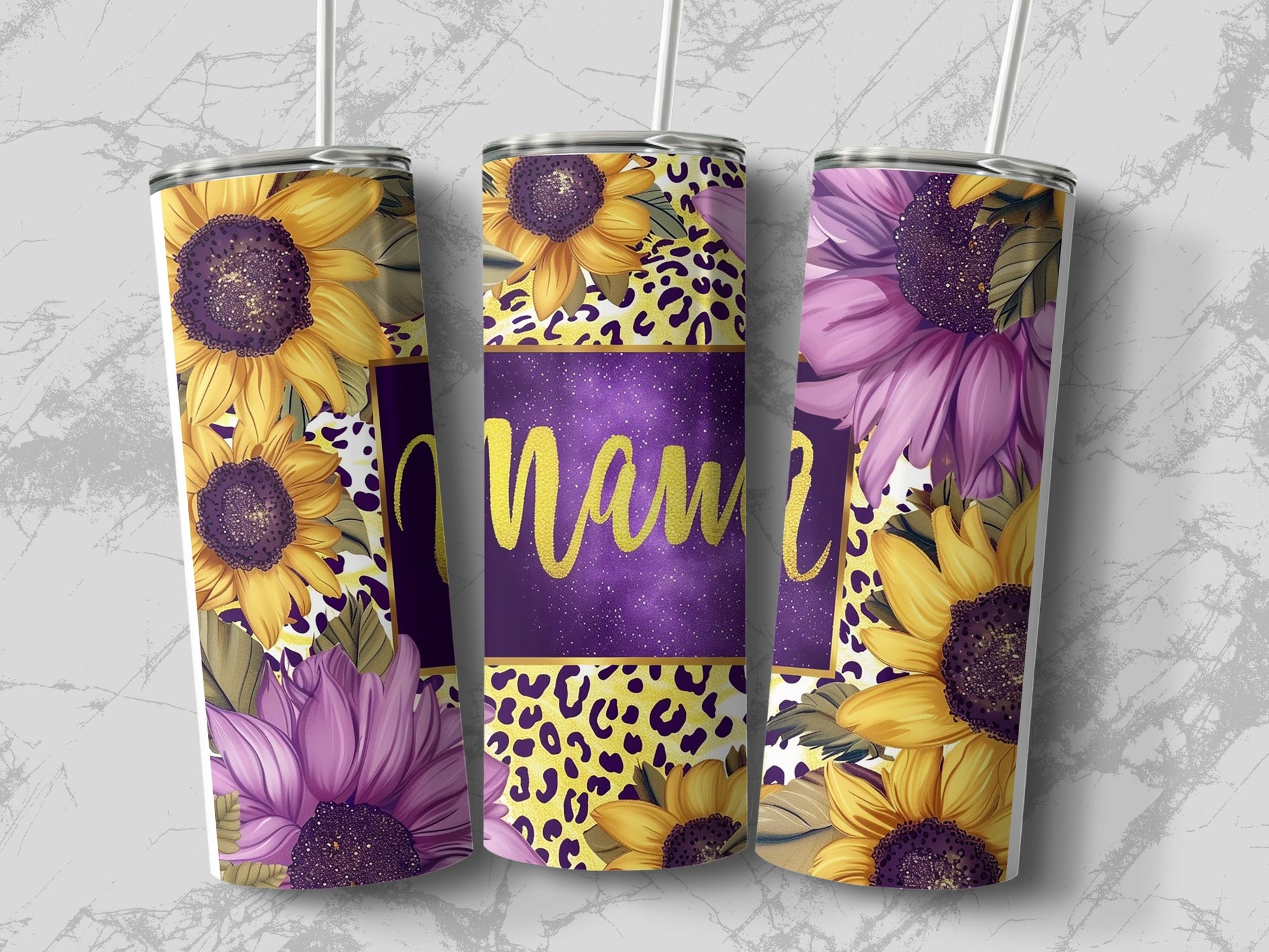 Personalized Sunflower Leopard Print Tumbler Cup