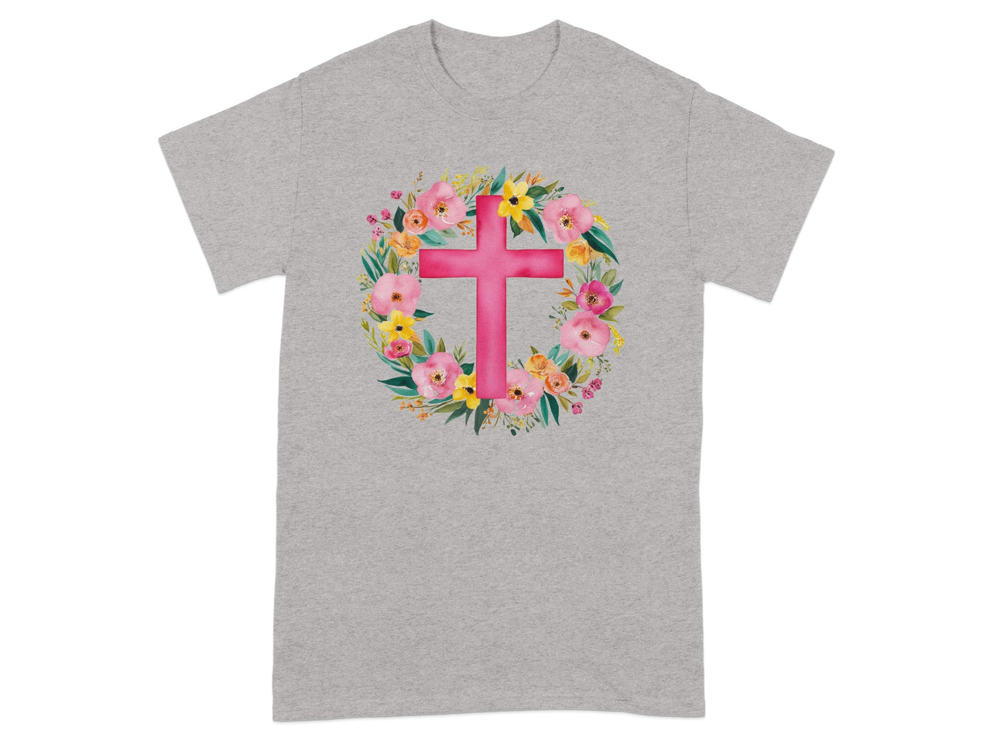 Colorful Floral Cross Design Graphic T-shirt