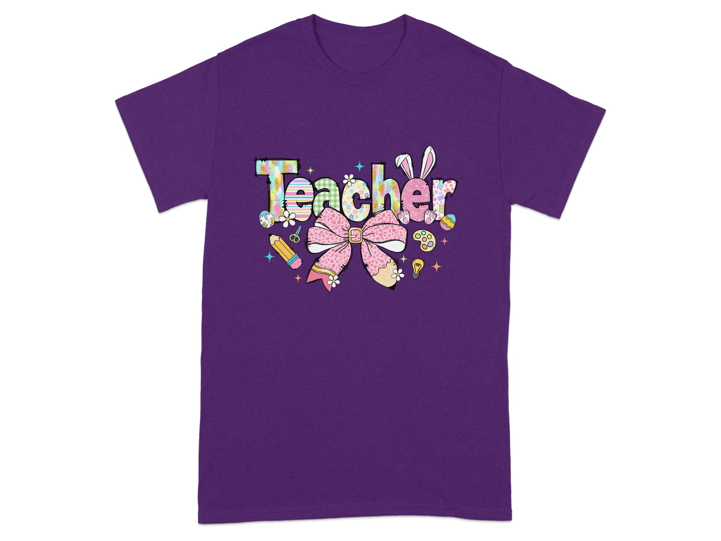 Colorful Teacher Design with Cute Bow T-Shirt
