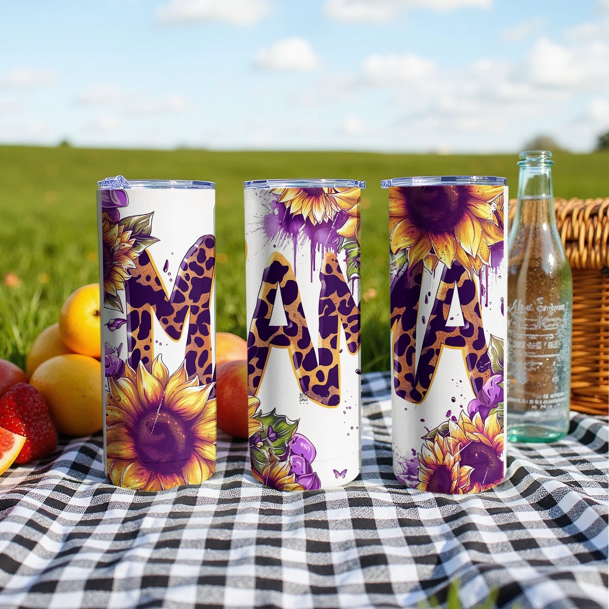 Sunflower and Leopard Print Mom Tumbler Insulated Cup