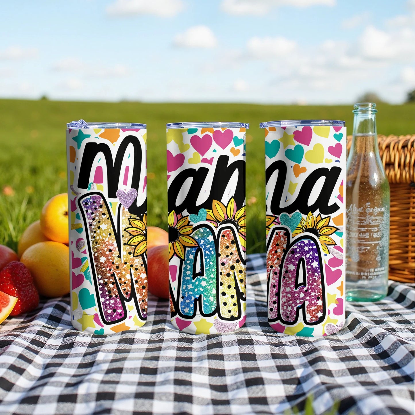 Colorful Mama Tumblers with Heart and Sunflower Design