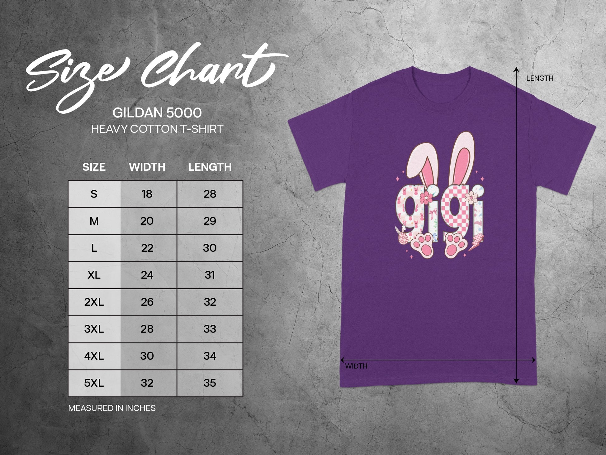Cute Bunny Gigi Design on Purple Heavy Cotton T-Shirt