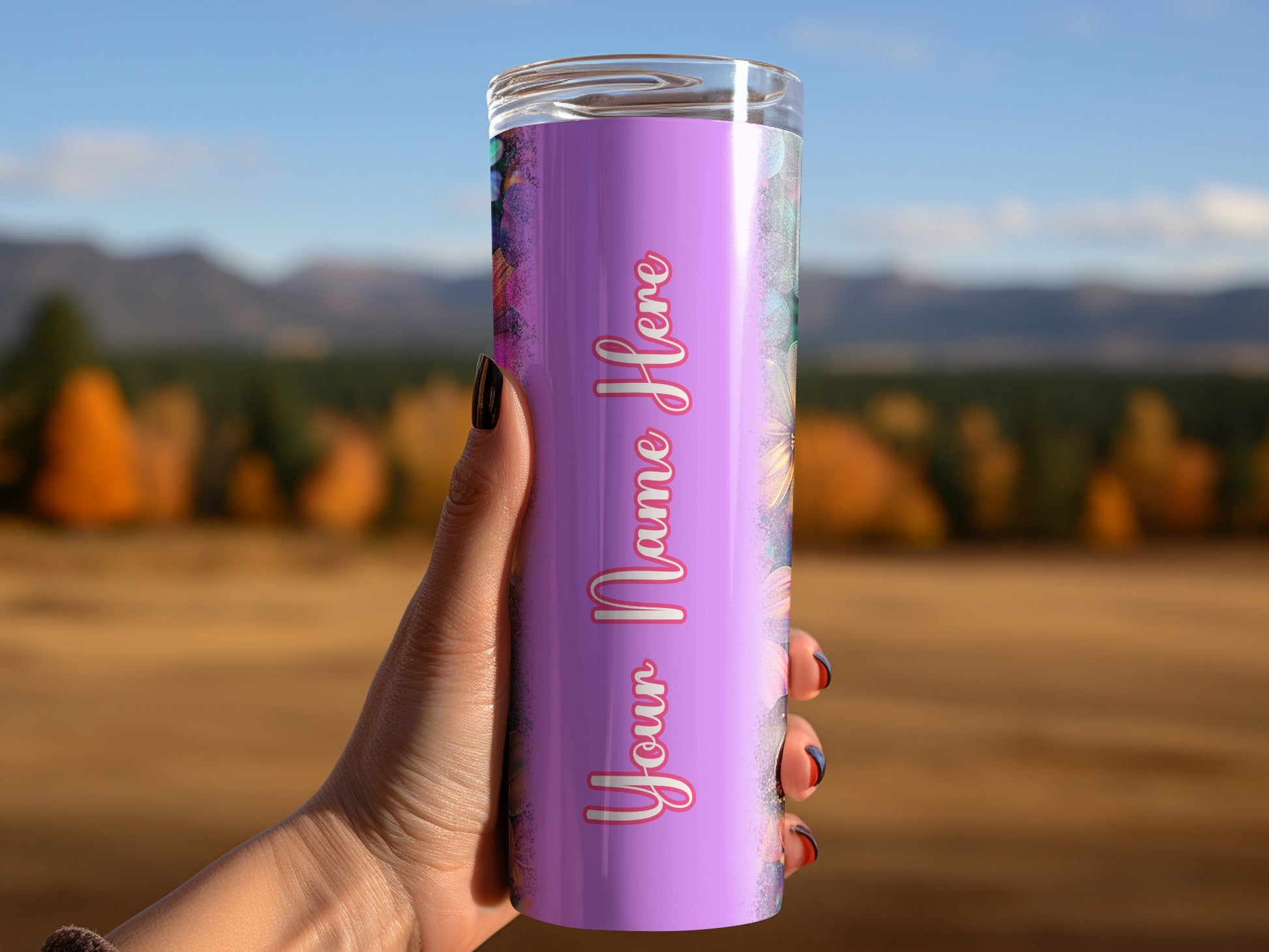 Purple Your Name Here Personalized Floral Tumbler product type